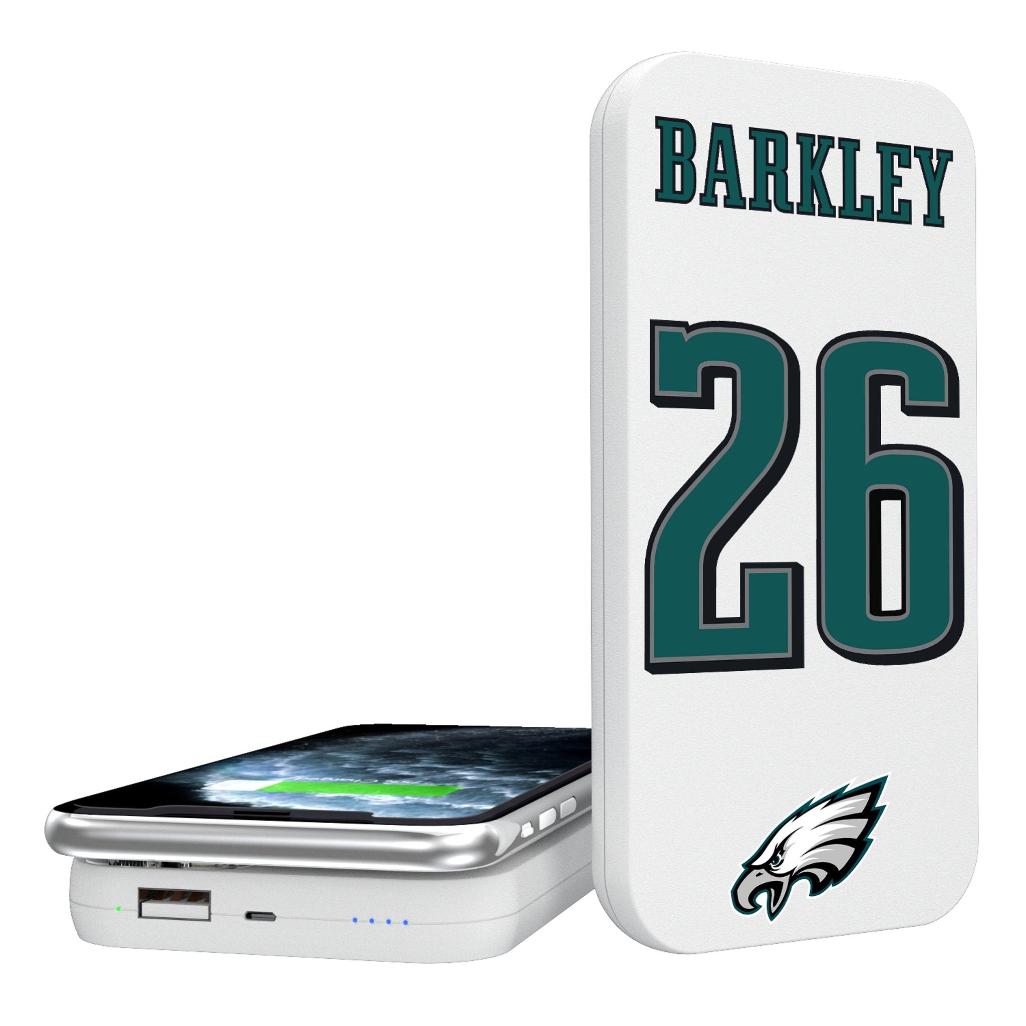 Saquon Barkley Philadelphia Eagles 26 Ready 5000mAh Portable Wireless Charger - Sports Gifts, Sports Memorabilia, Sports Collectibles, Fan Shop