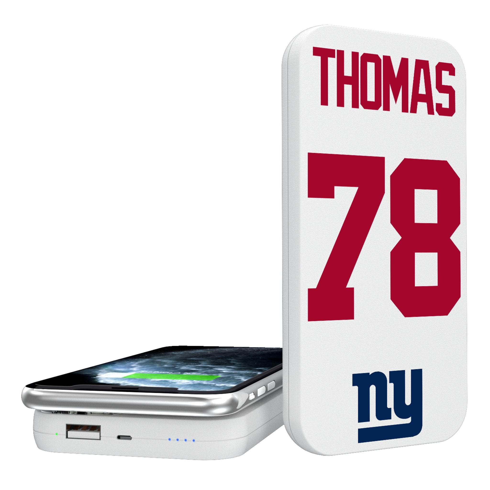 Andrew Thomas New York Giants 78 Ready 5000mAh Portable Wireless Charger - Sports Gifts, Sports Memorabilia, Sports Collectibles, Fan Shop