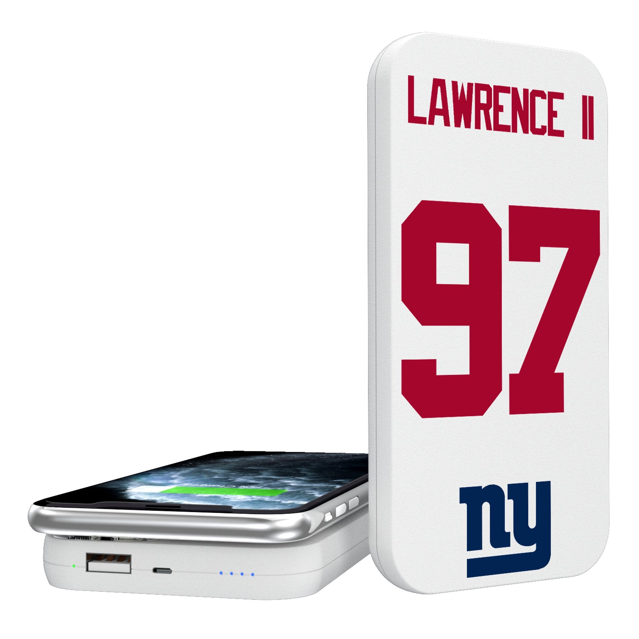 Dexter Lawrence II New York Giants 97 Ready 5000mAh Portable Wireless Charger - Sports Gifts, Sports Memorabilia, Sports Collectibles, Fan Shop
