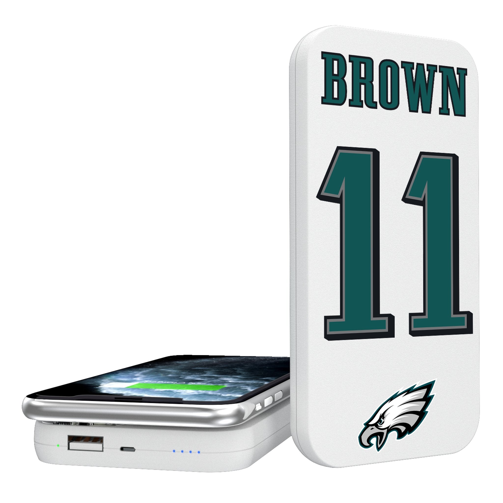 A.J. Brown Philadelphia Eagles 11 Ready 5000mAh Portable Wireless Charger - Sports Gifts, Sports Memorabilia, Sports Collectibles, Fan Shop