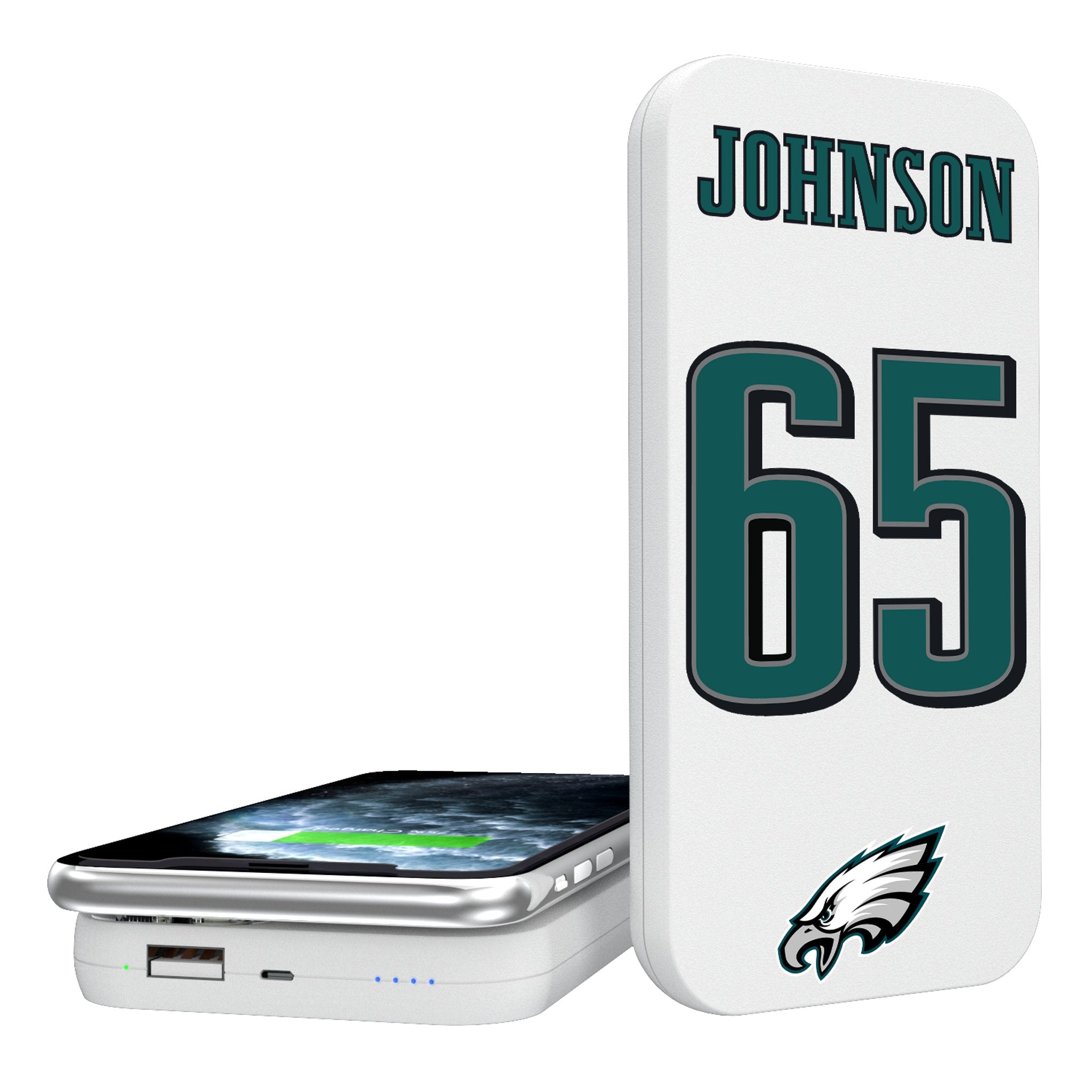 Lane Johnson Philadelphia Eagles 65 Ready 5000mAh Portable Wireless Charger - Sports Gifts, Sports Memorabilia, Sports Collectibles, Fan Shop