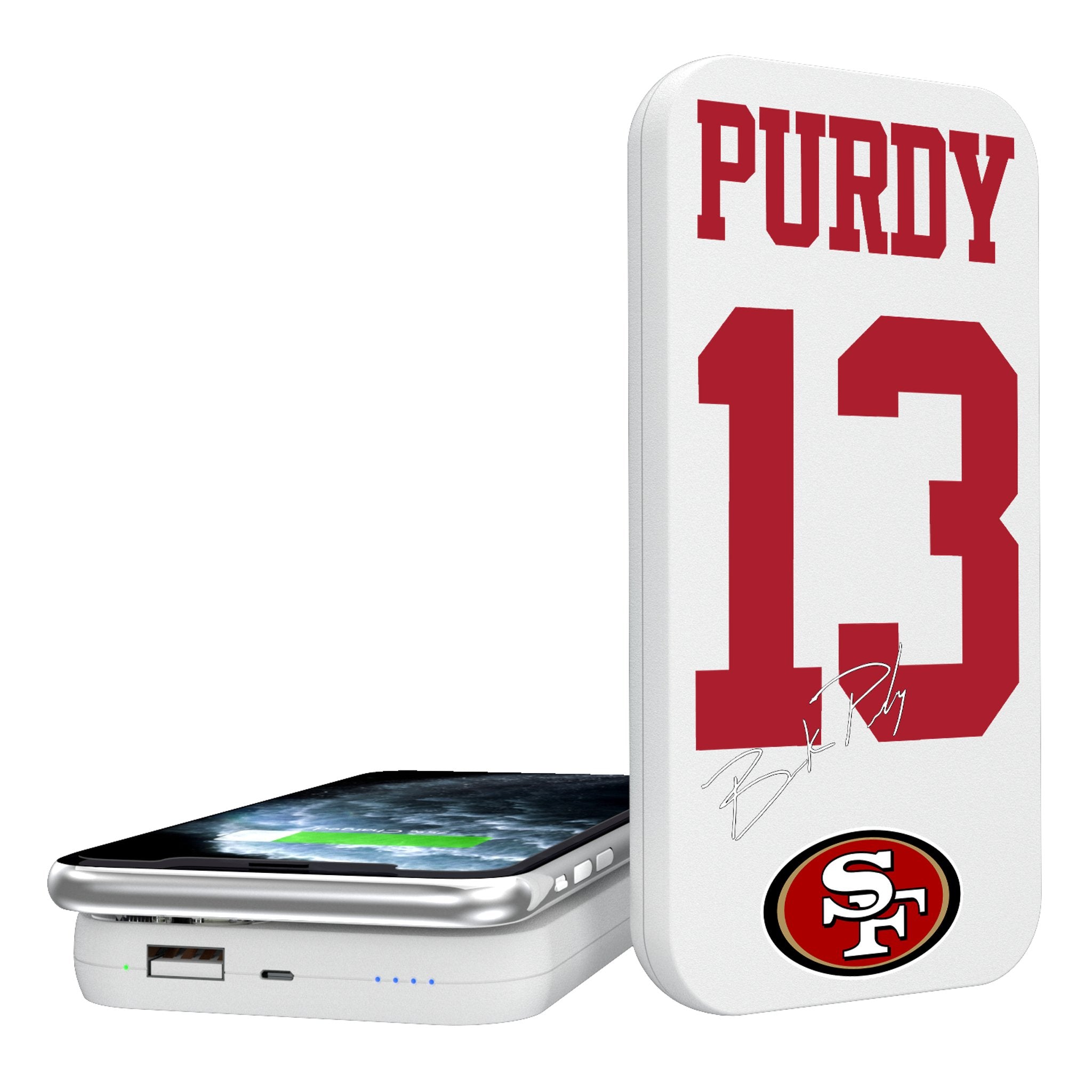 Brock Purdy San Francisco 49ers 13 Ready 5000mAh Portable Wireless Charger - Sports Gifts, Sports Memorabilia, Sports Collectibles, Fan Shop