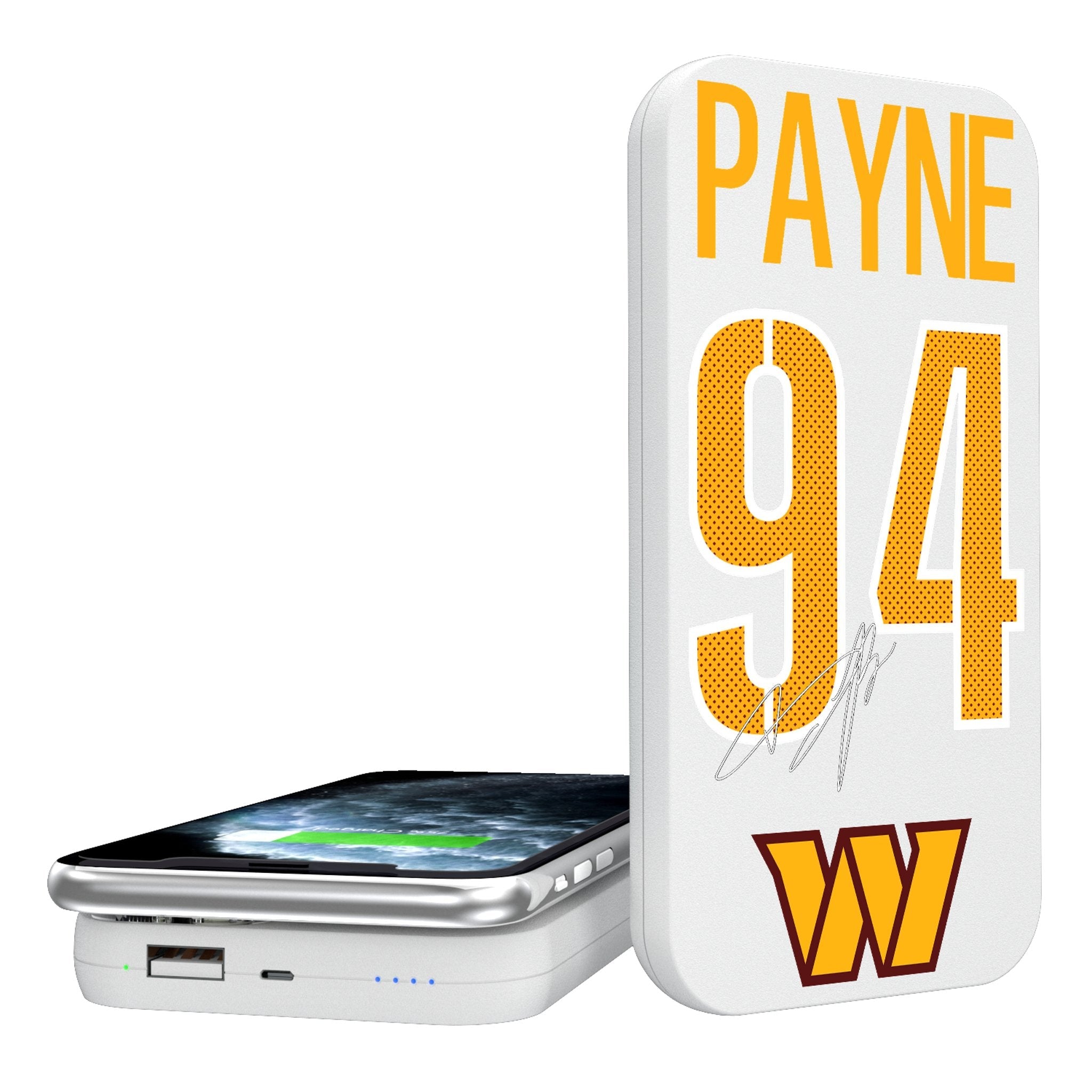 Daron Payne Washington Commanders 94 Ready 5000mAh Portable Wireless Charger - Sports Gifts, Sports Memorabilia, Sports Collectibles, Fan Shop