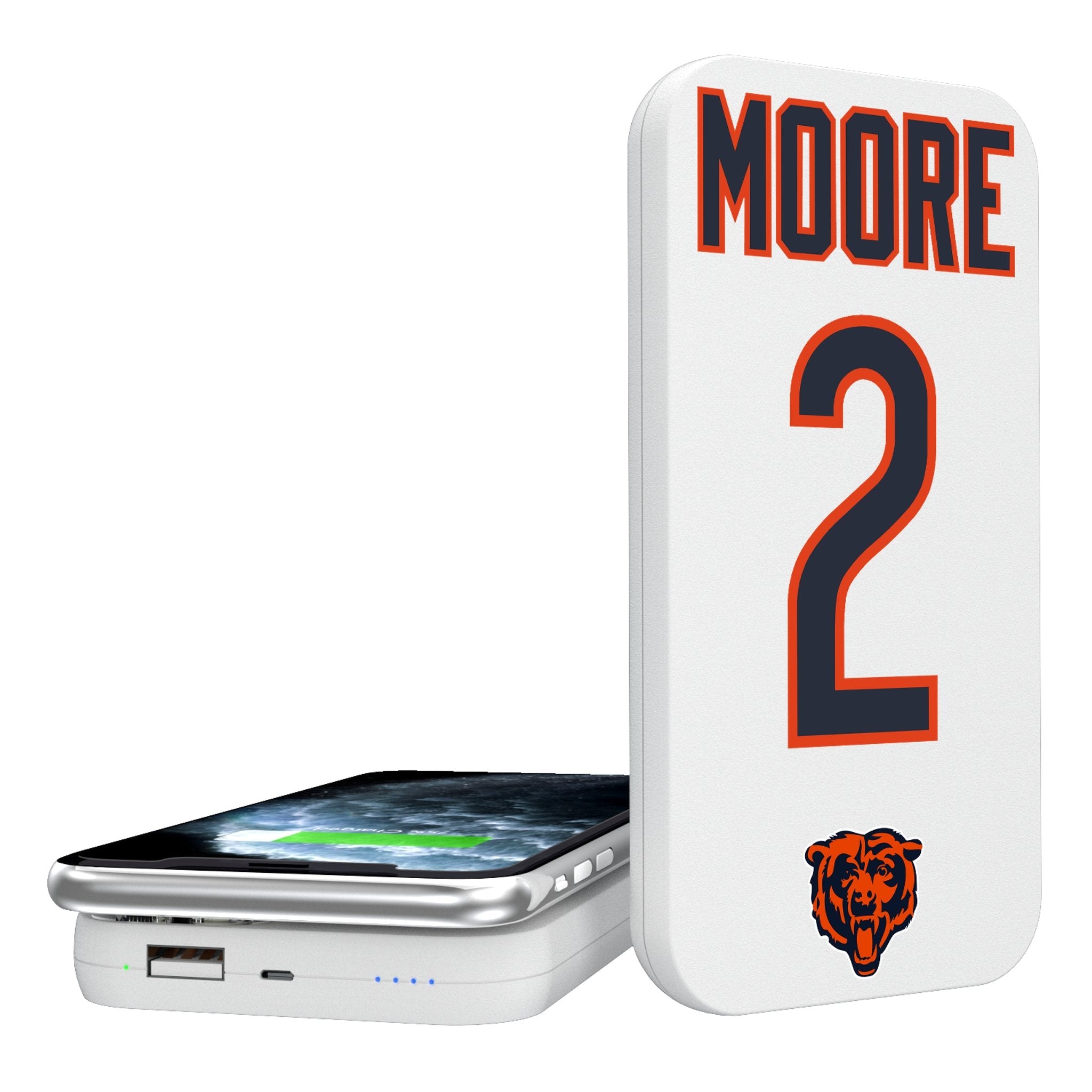 DJ Moore Chicago Bears 2 Ready 5000mAh Portable Wireless Charger - Sports Gifts, Sports Memorabilia, Sports Collectibles, Fan Shop