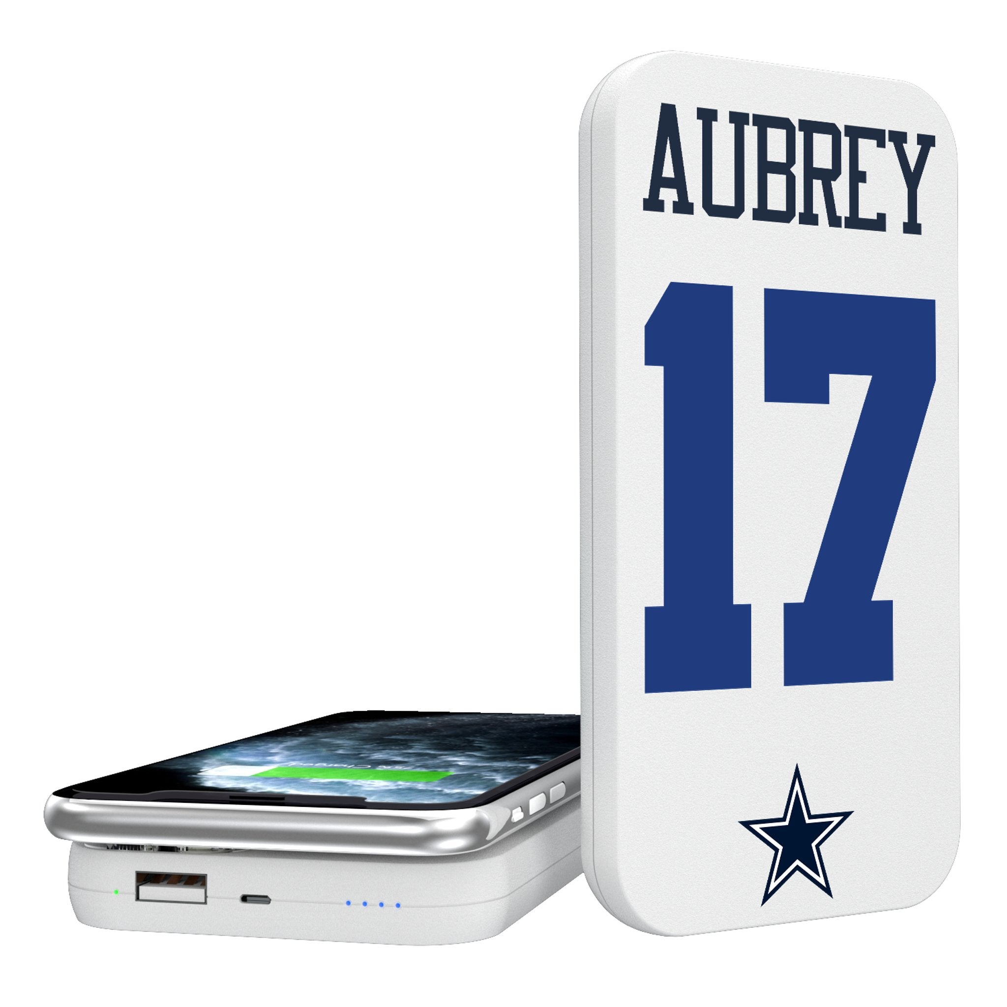Brandon Aubrey Dallas Cowboys 17 Ready 5000mAh Portable Wireless Charger - Sports Gifts, Sports Memorabilia, Sports Collectibles, Fan Shop