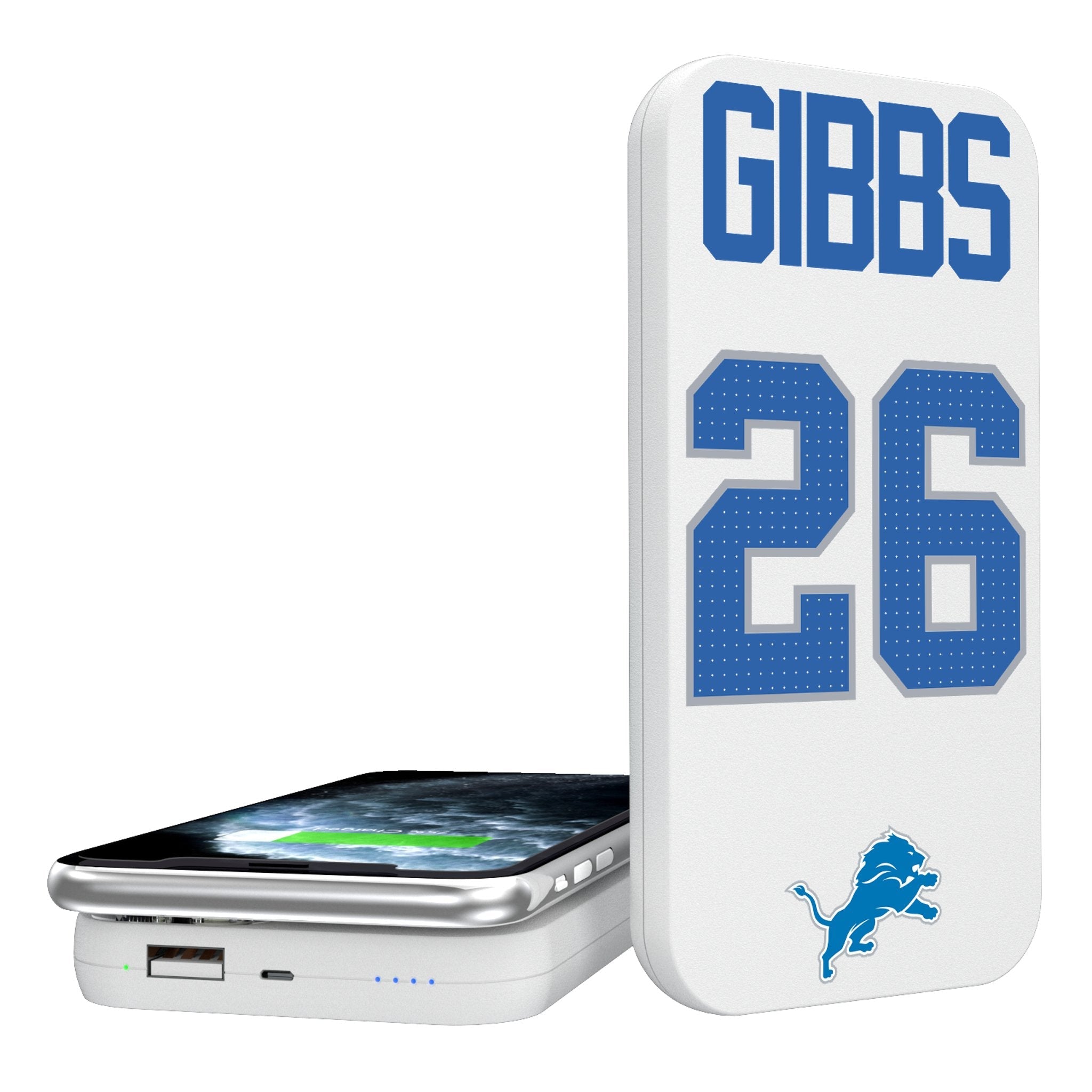 Jahmyr Gibbs Detroit Lions 26 Game Tactic 5000mAh Portable Wireless Charger - Sports Gifts, Sports Memorabilia, Sports Collectibles, Fan Shop