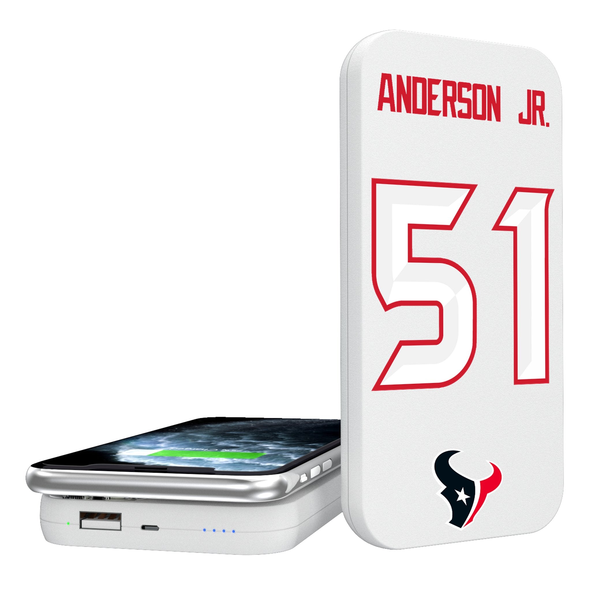 Will Anderson Jr. Houston Texans 51 Ready 5000mAh Portable Wireless Charger - Sports Gifts, Sports Memorabilia, Sports Collectibles, Fan Shop