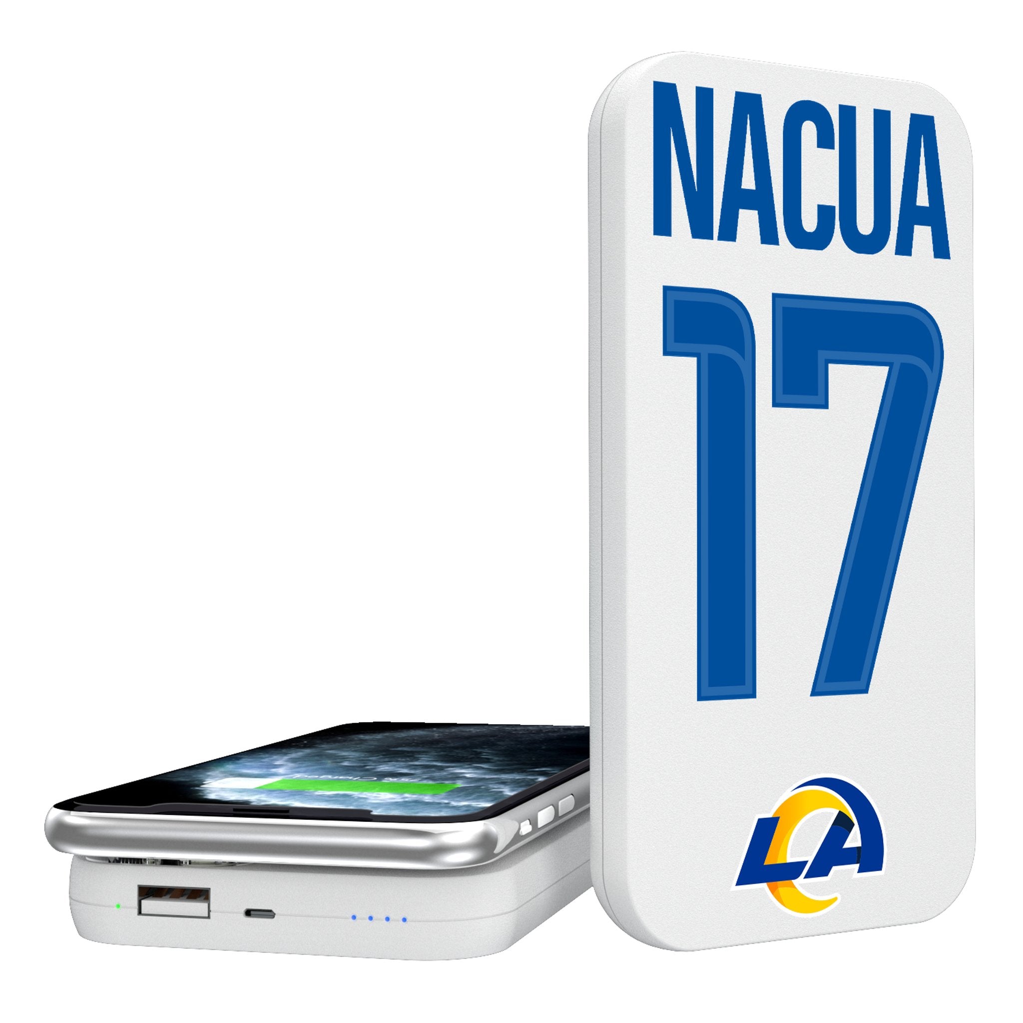 Puka Nacua Los Angeles Rams 17 Game Tactic 5000mAh Portable Wireless Charger - Sports Gifts, Sports Memorabilia, Sports Collectibles, Fan Shop