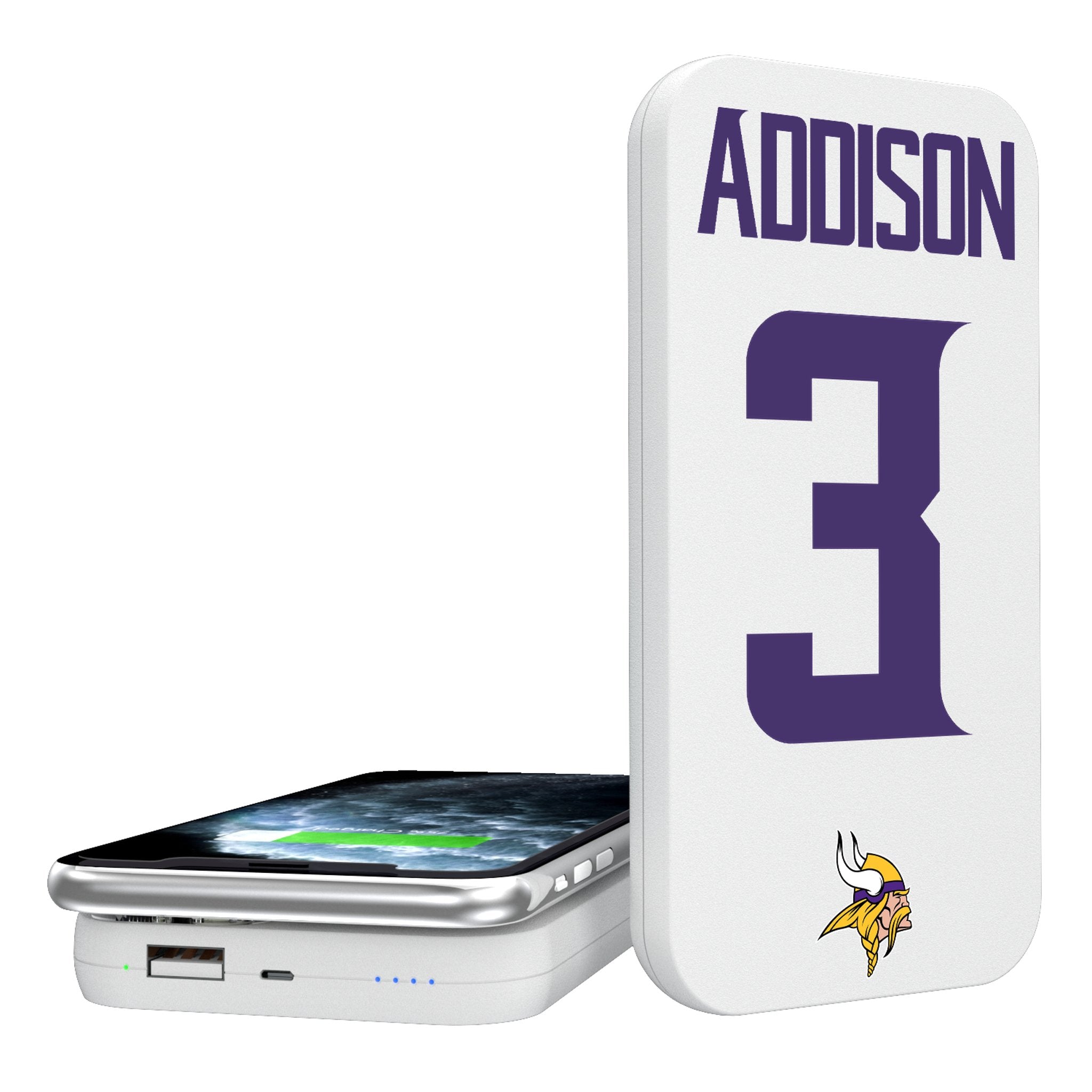 Jordan Addison Minnesota Vikings 3 Ready 5000mAh Portable Wireless Charger - Sports Gifts, Sports Memorabilia, Sports Collectibles, Fan Shop