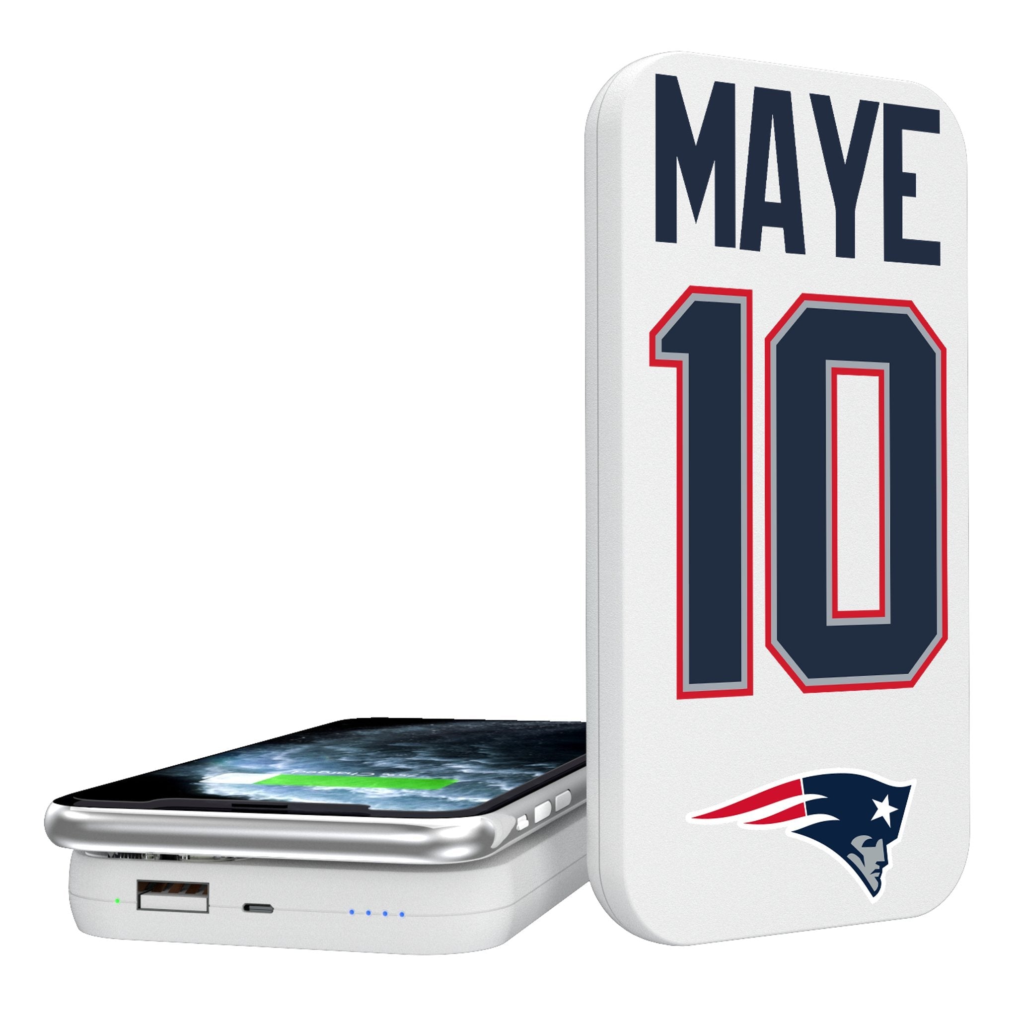 Drake Maye New England Patriots 10 Ready 5000mAh Portable Wireless Charger - Sports Gifts, Sports Memorabilia, Sports Collectibles, Fan Shop