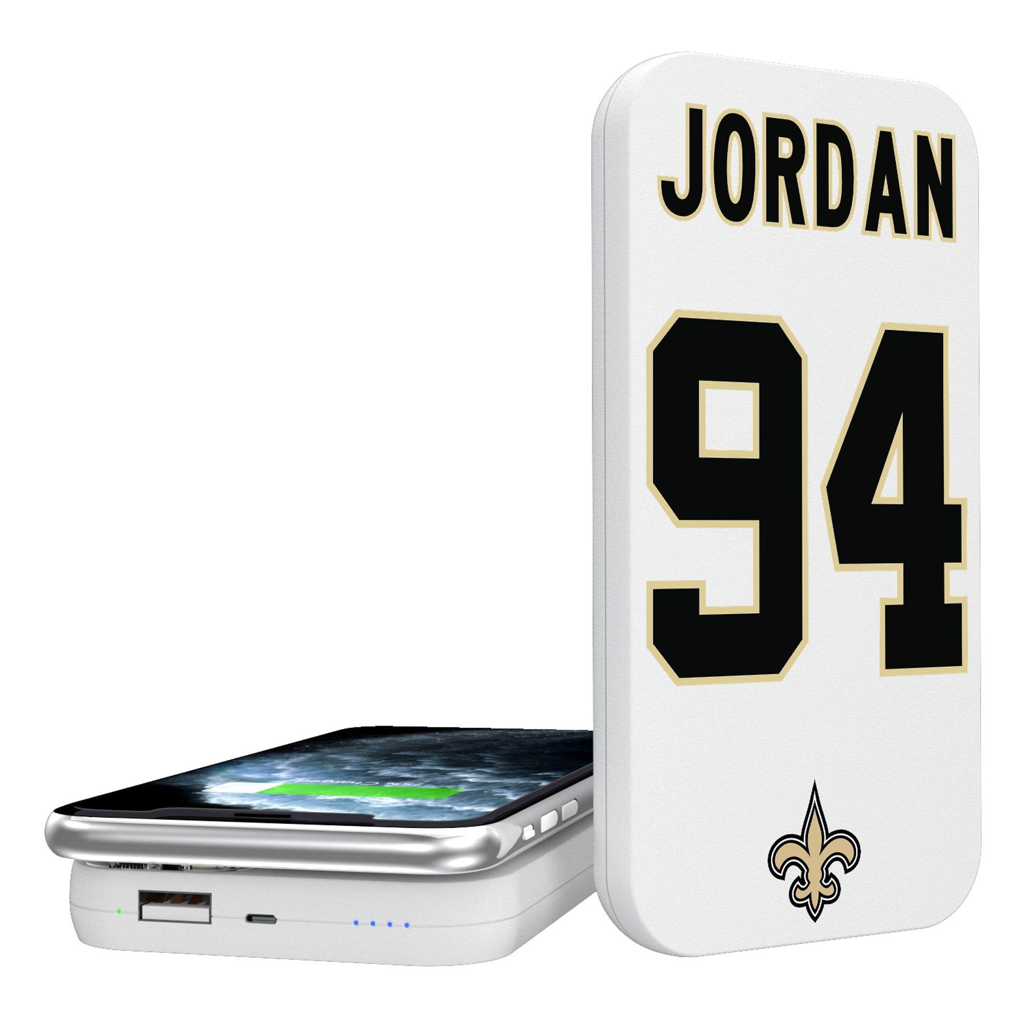 Cameron Jordan New Orleans Saints 94 Ready 5000mAh Portable Wireless Charger - Sports Gifts, Sports Memorabilia, Sports Collectibles, Fan Shop