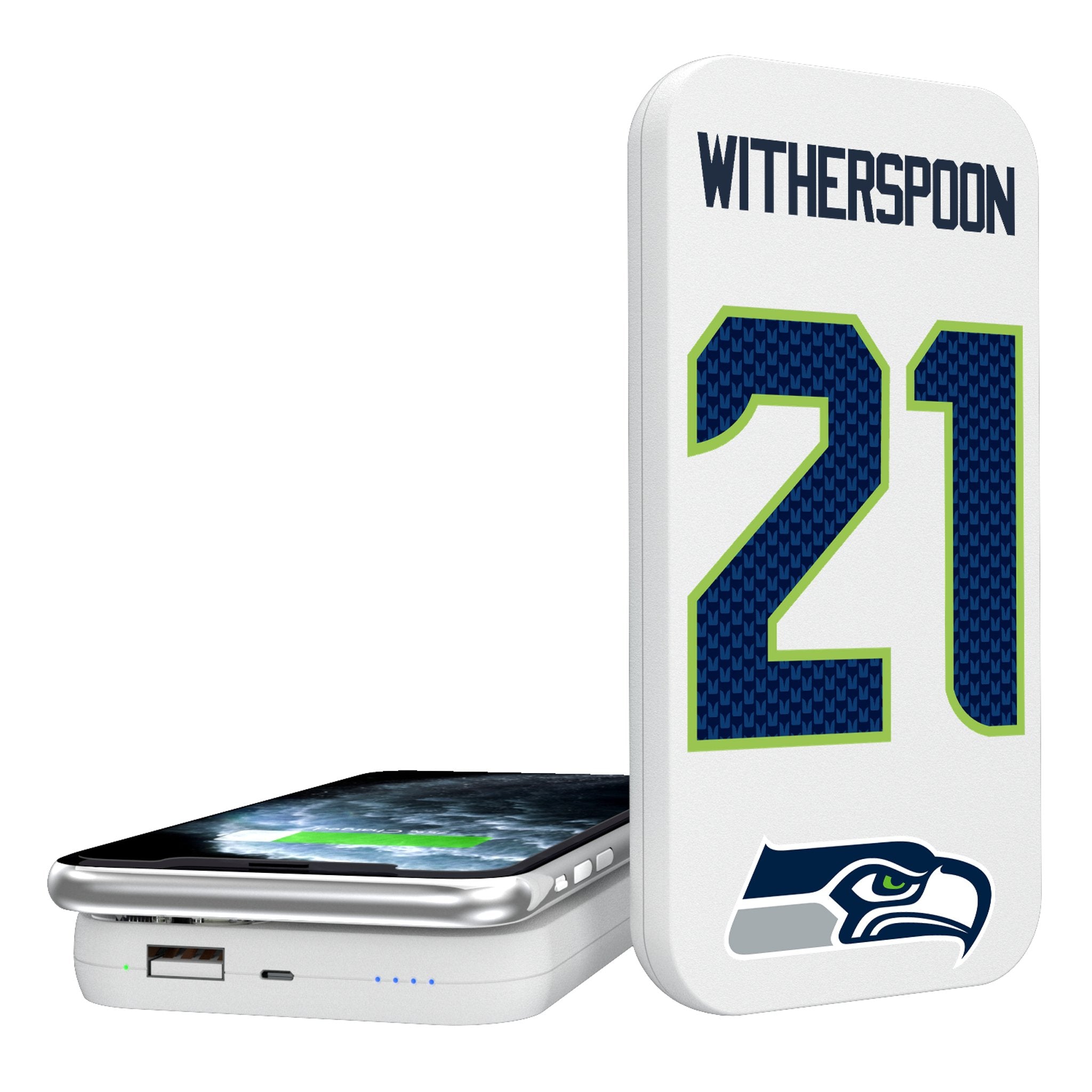 Devon Witherspoon Seattle Seahawks 21 Ready 5000mAh Portable Wireless Charger - Sports Gifts, Sports Memorabilia, Sports Collectibles, Fan Shop