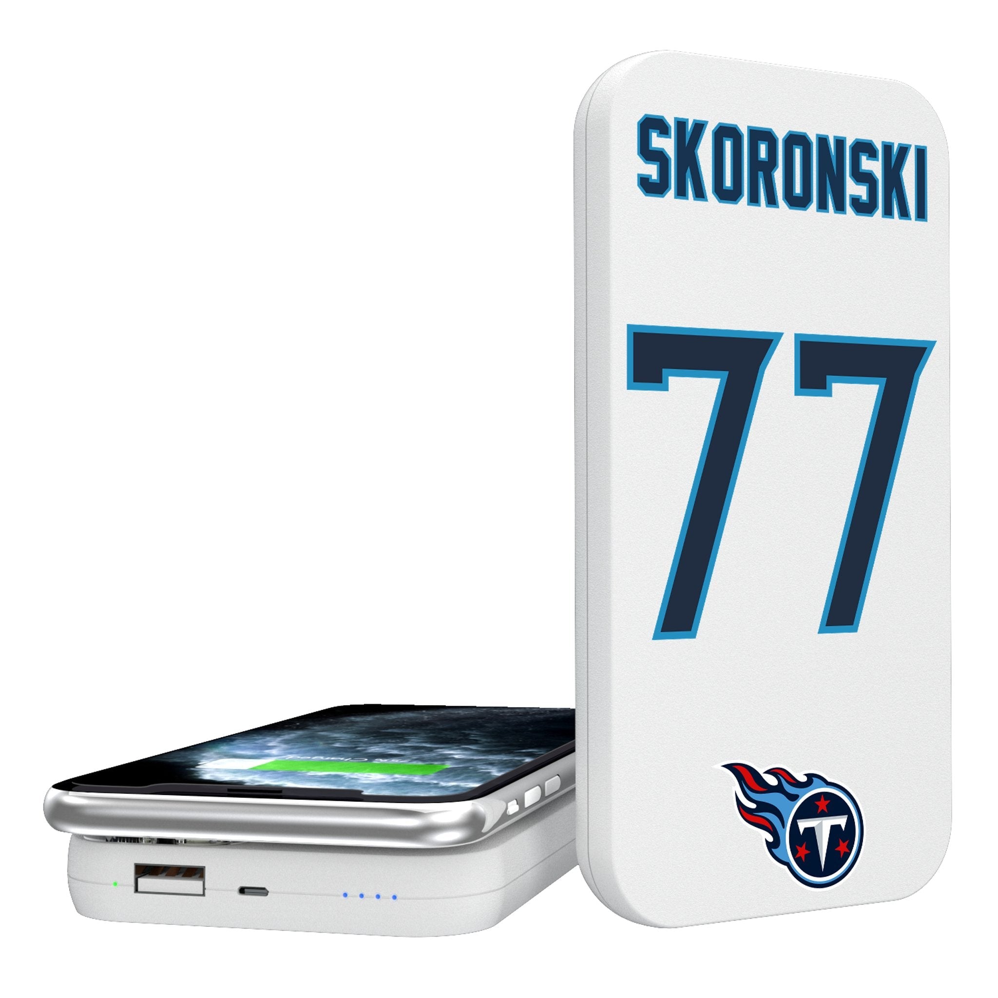 Peter Skoronski Tennessee Titans 77 Ready 5000mAh Portable Wireless Charger - Sports Gifts, Sports Memorabilia, Sports Collectibles, Fan Shop