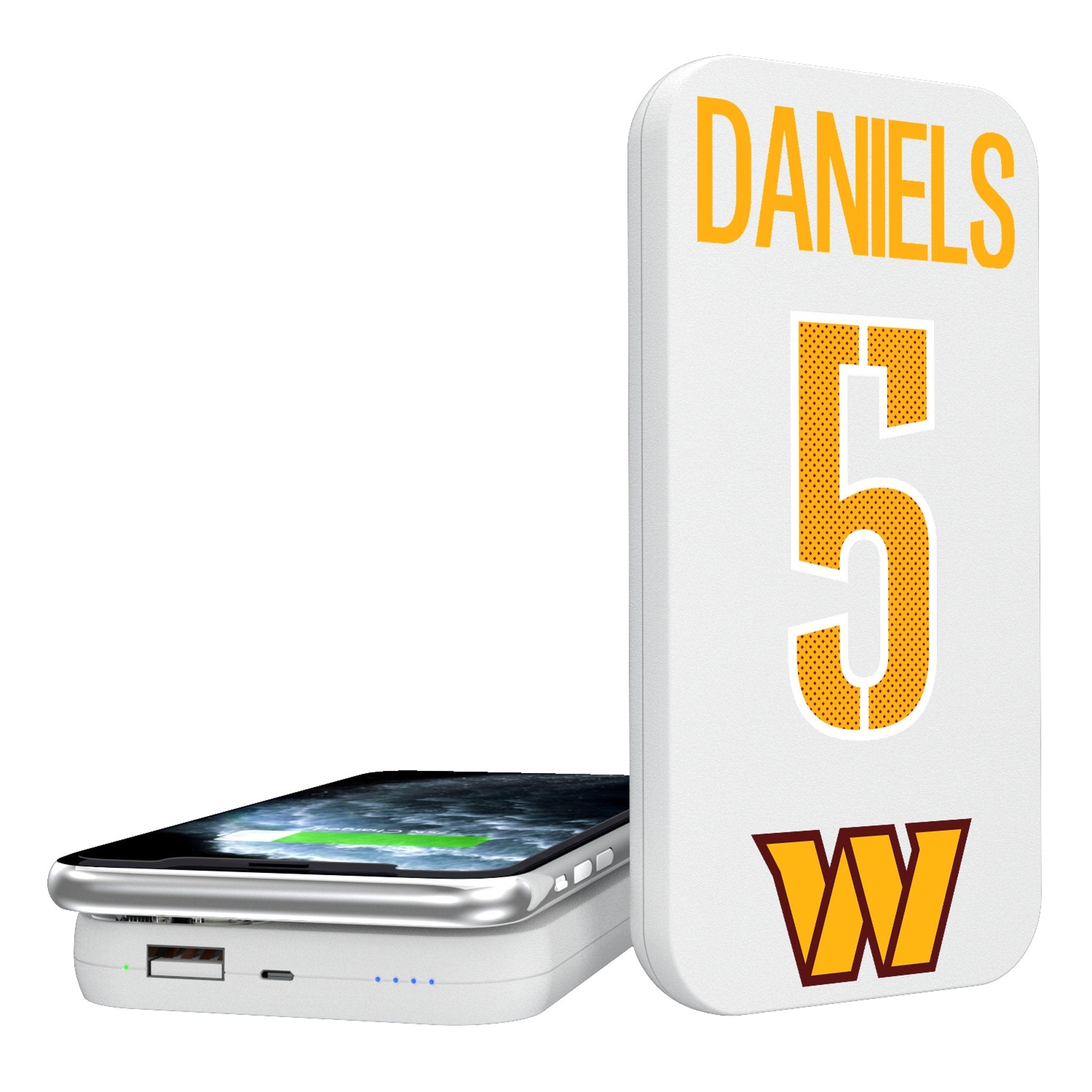 Jayden Daniels Washington Commanders 5 Ready 5000mAh Portable Wireless Charger - Sports Gifts, Sports Memorabilia, Sports Collectibles, Fan Shop