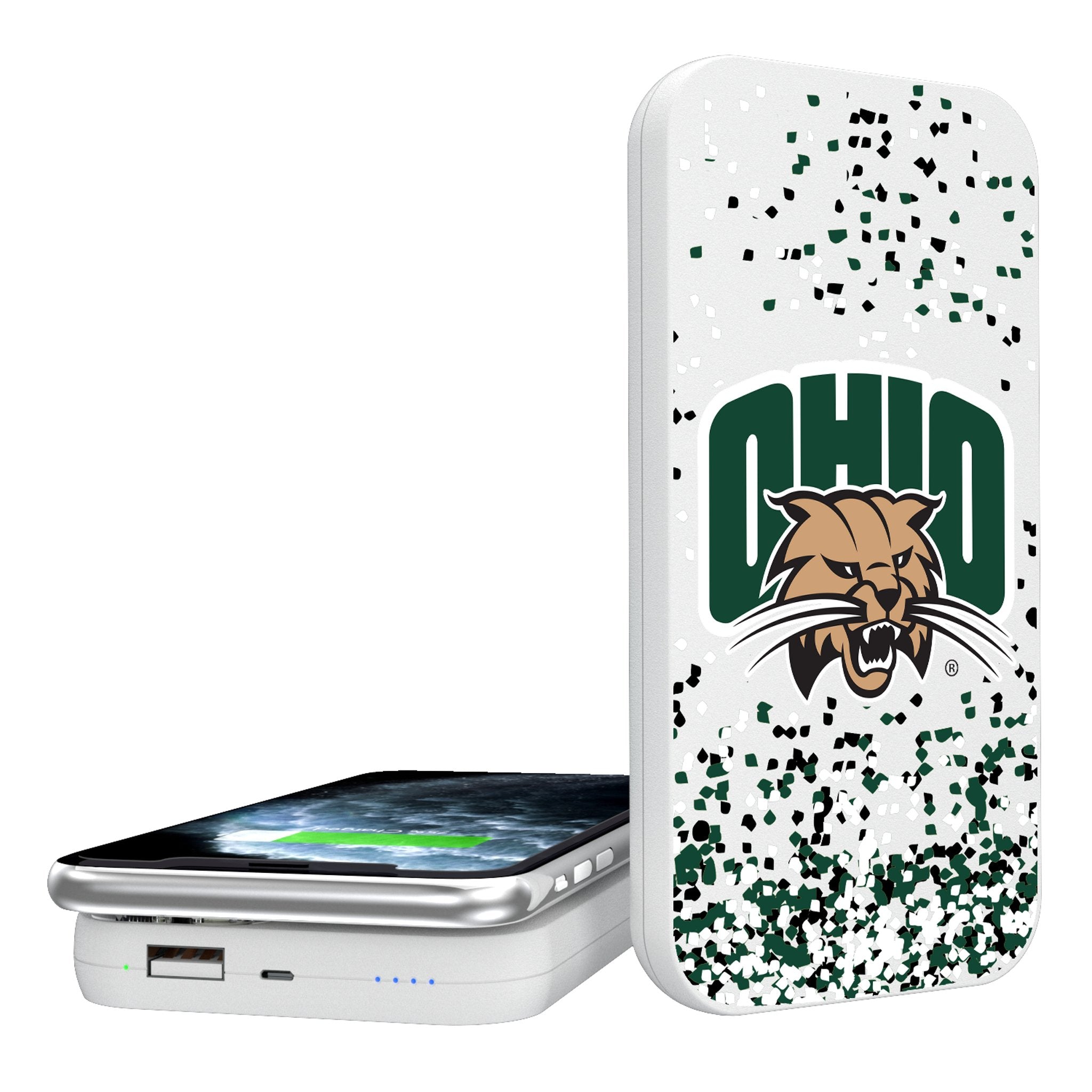 Ohio University Bobcats Confetti 5000mAh Portable Wireless Charger - Sports Gifts, Sports Memorabilia, Sports Collectibles, Fan Shop
