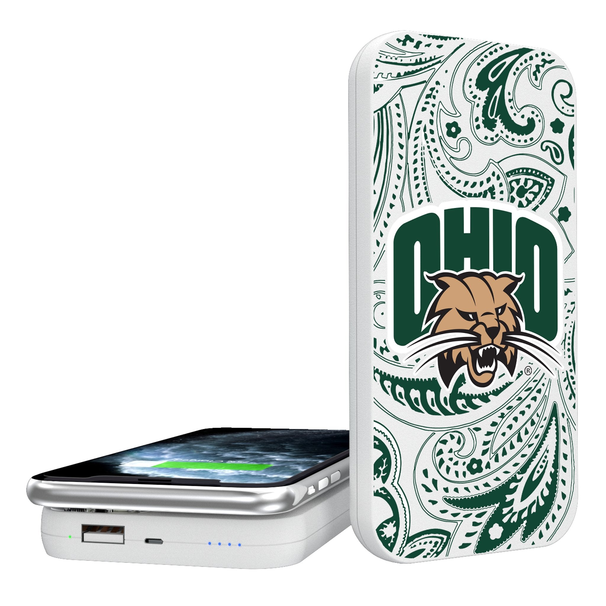 Ohio University Bobcats Paisley 5000mAh Portable Wireless Charger - Sports Gifts, Sports Memorabilia, Sports Collectibles, Fan Shop