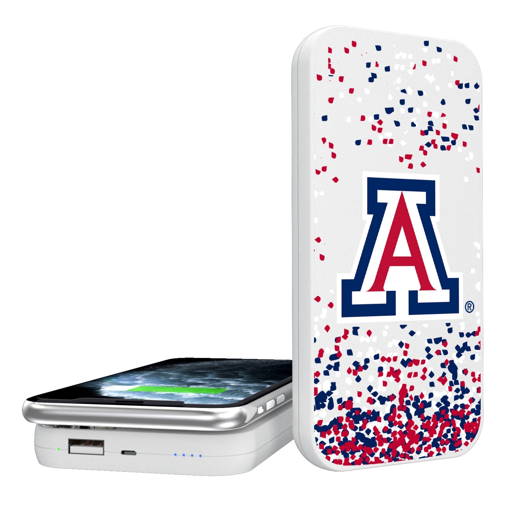 University of Arizona Wildcats Confetti 5000mAh Portable Wireless Charger - Sports Gifts, Sports Memorabilia, Sports Collectibles, Fan Shop