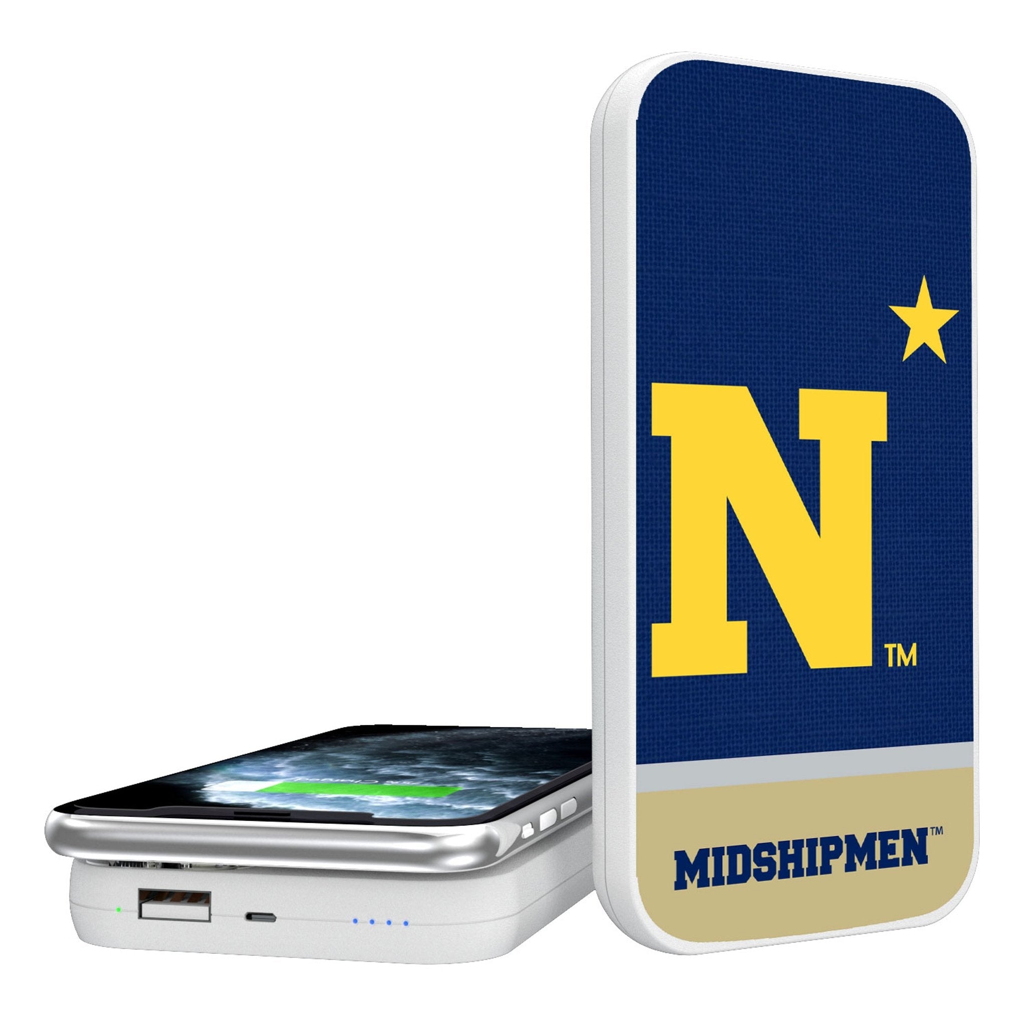 United State Naval Academy Midshipmen Endzone Solid 5000mAh Portable Wireless Charger - Sports Gifts, Sports Memorabilia, Sports Collectibles, Fan Shop