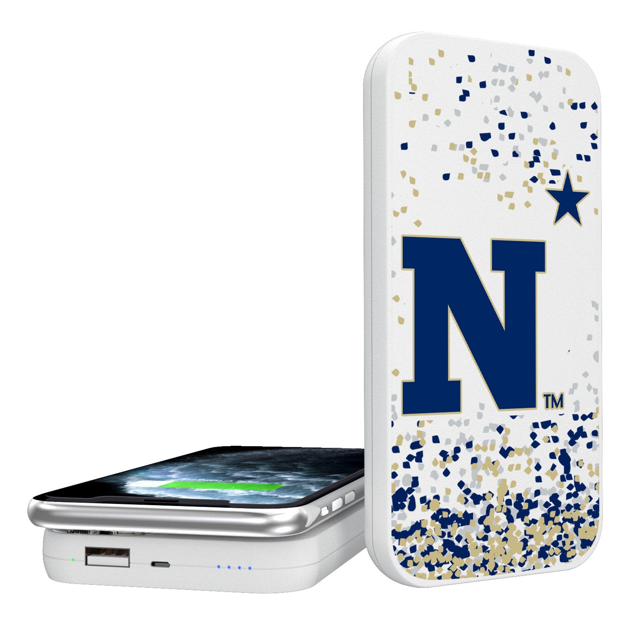 United State Naval Academy Midshipmen Confetti 5000mAh Portable Wireless Charger - Sports Gifts, Sports Memorabilia, Sports Collectibles, Fan Shop