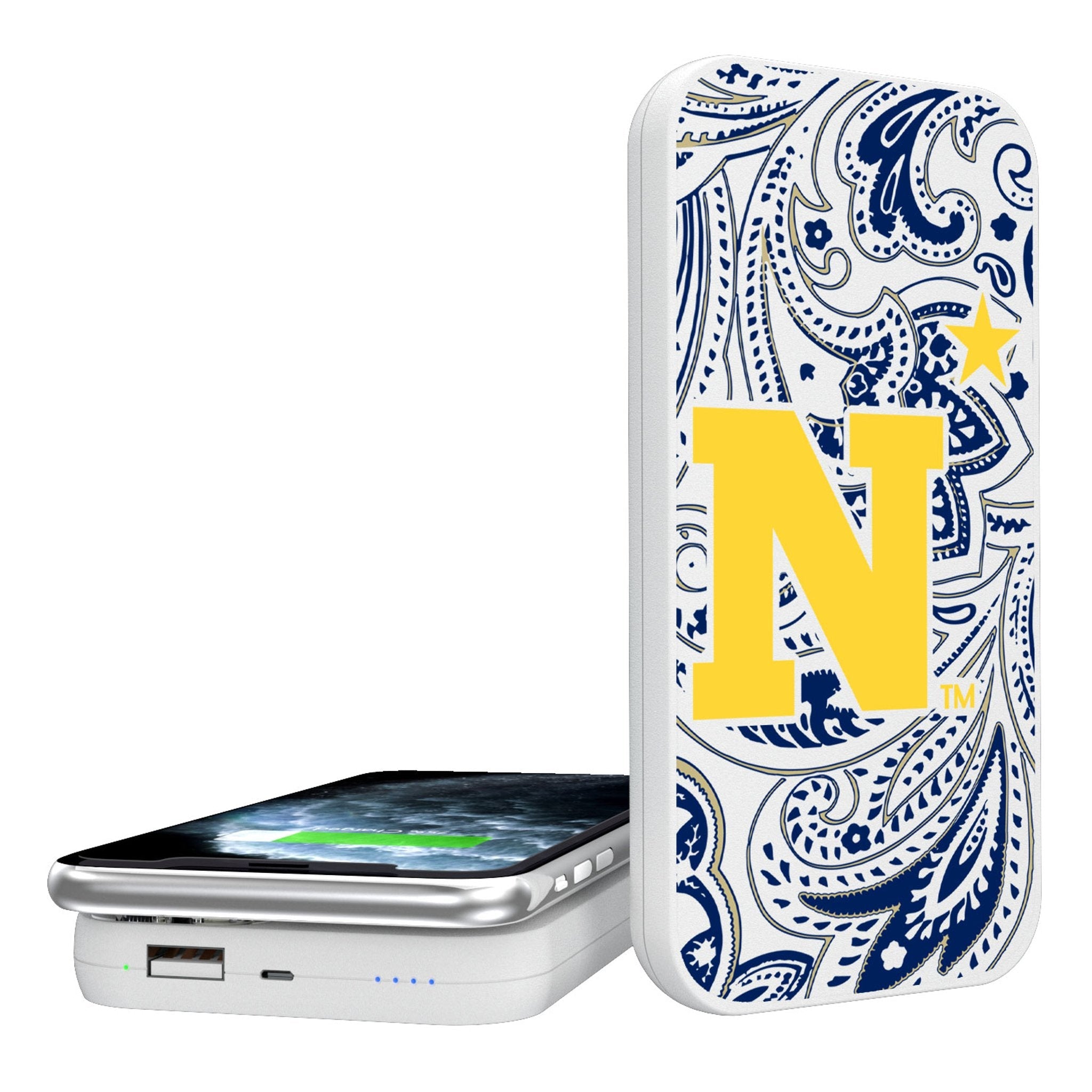 United State Naval Academy Midshipmen Paisley 5000mAh Portable Wireless Charger - Sports Gifts, Sports Memorabilia, Sports Collectibles, Fan Shop