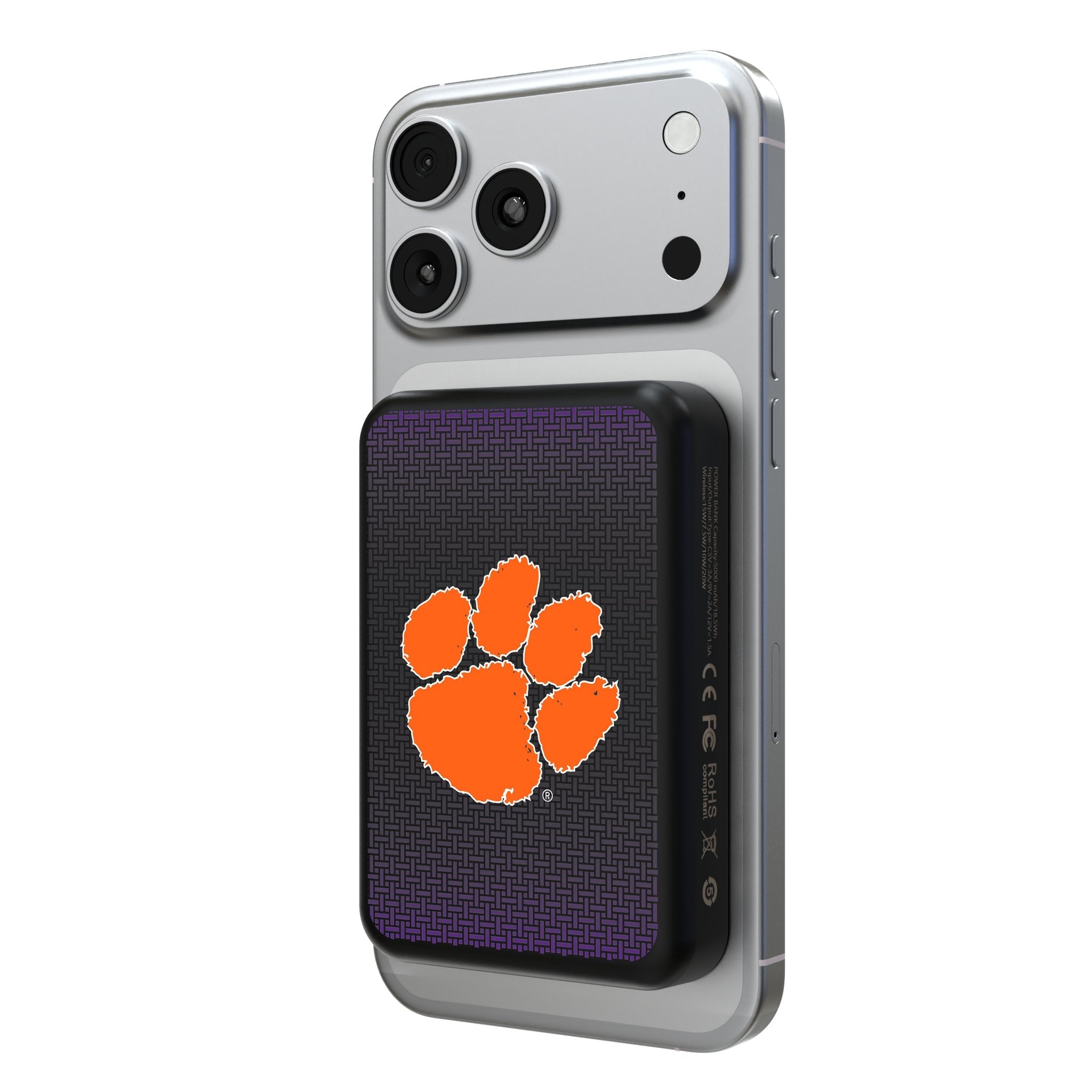 Clemson University Tigers Linen Wireless Mag Power Bank - Sports Gifts, Sports Memorabilia, Sports Collectibles, Fan Shop