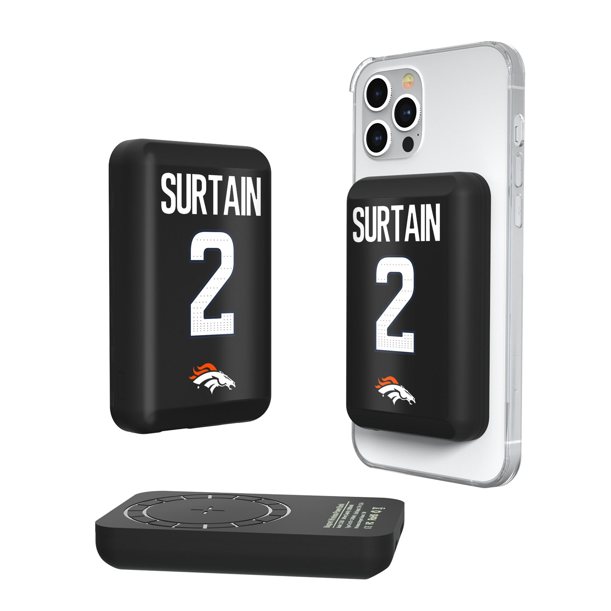 Pat Surtain II Denver Broncos 2 Game Tactic Wireless Mag Power Bank - Sports Gifts, Sports Memorabilia, Sports Collectibles, Fan Shop