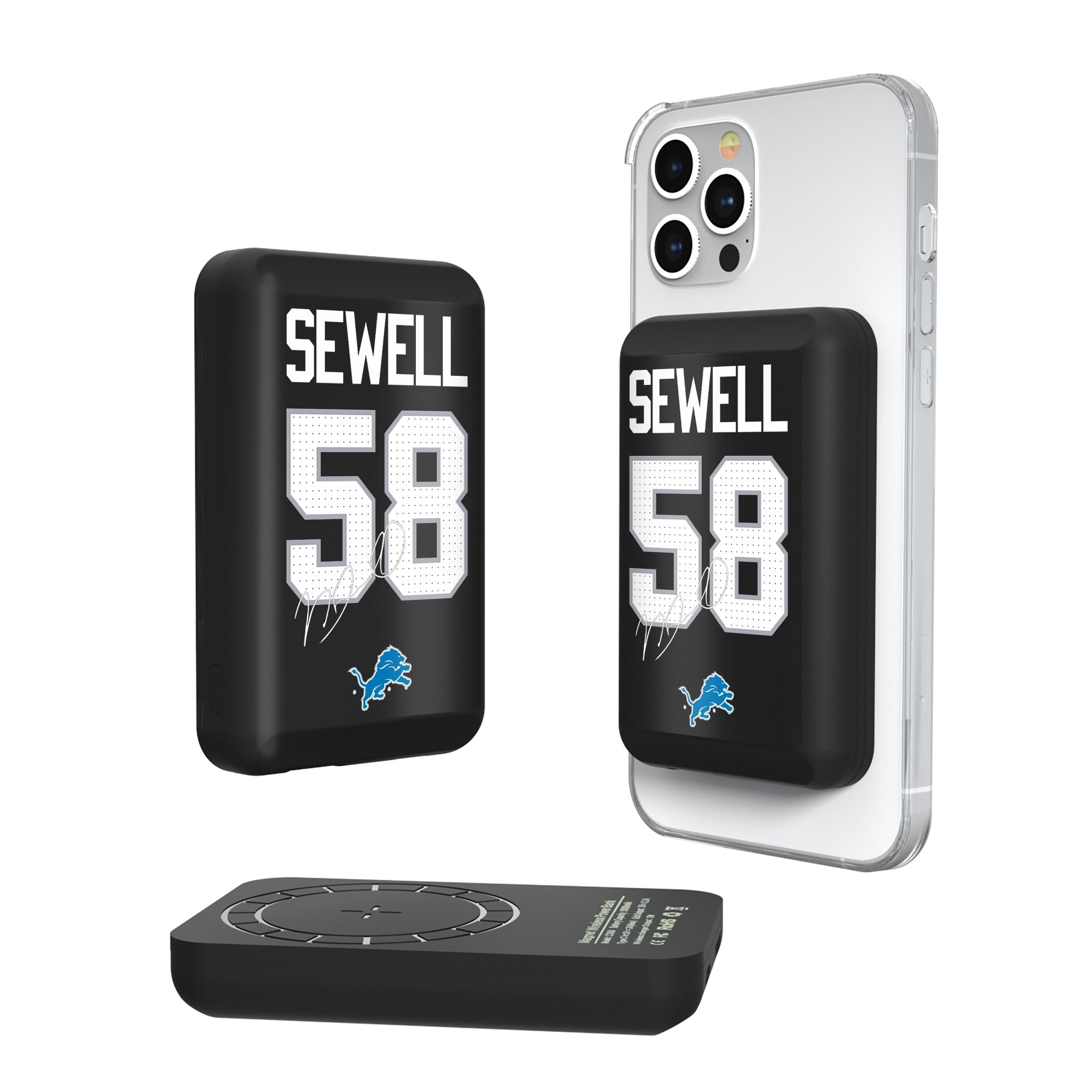 Penei Sewell Detroit Lions 58 Ready Wireless Mag Power Bank - Sports Gifts, Sports Memorabilia, Sports Collectibles, Fan Shop