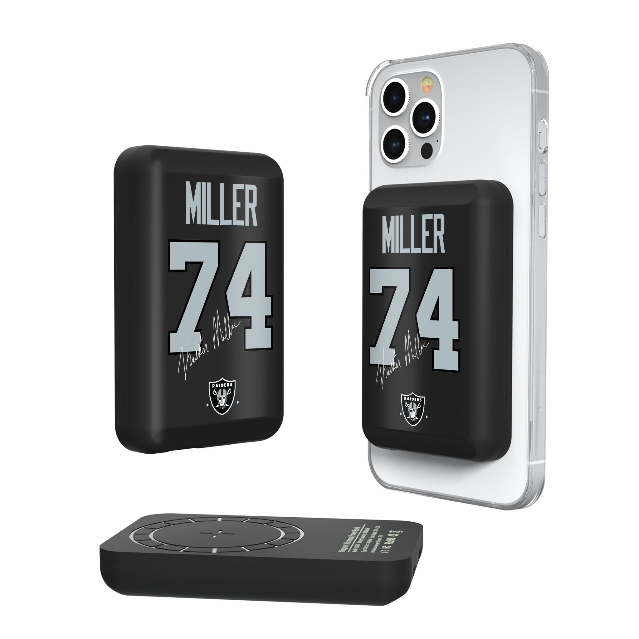 Kolton Miller Las Vegas Raiders 74 Ready Wireless Mag Power Bank - Sports Gifts, Sports Memorabilia, Sports Collectibles, Fan Shop