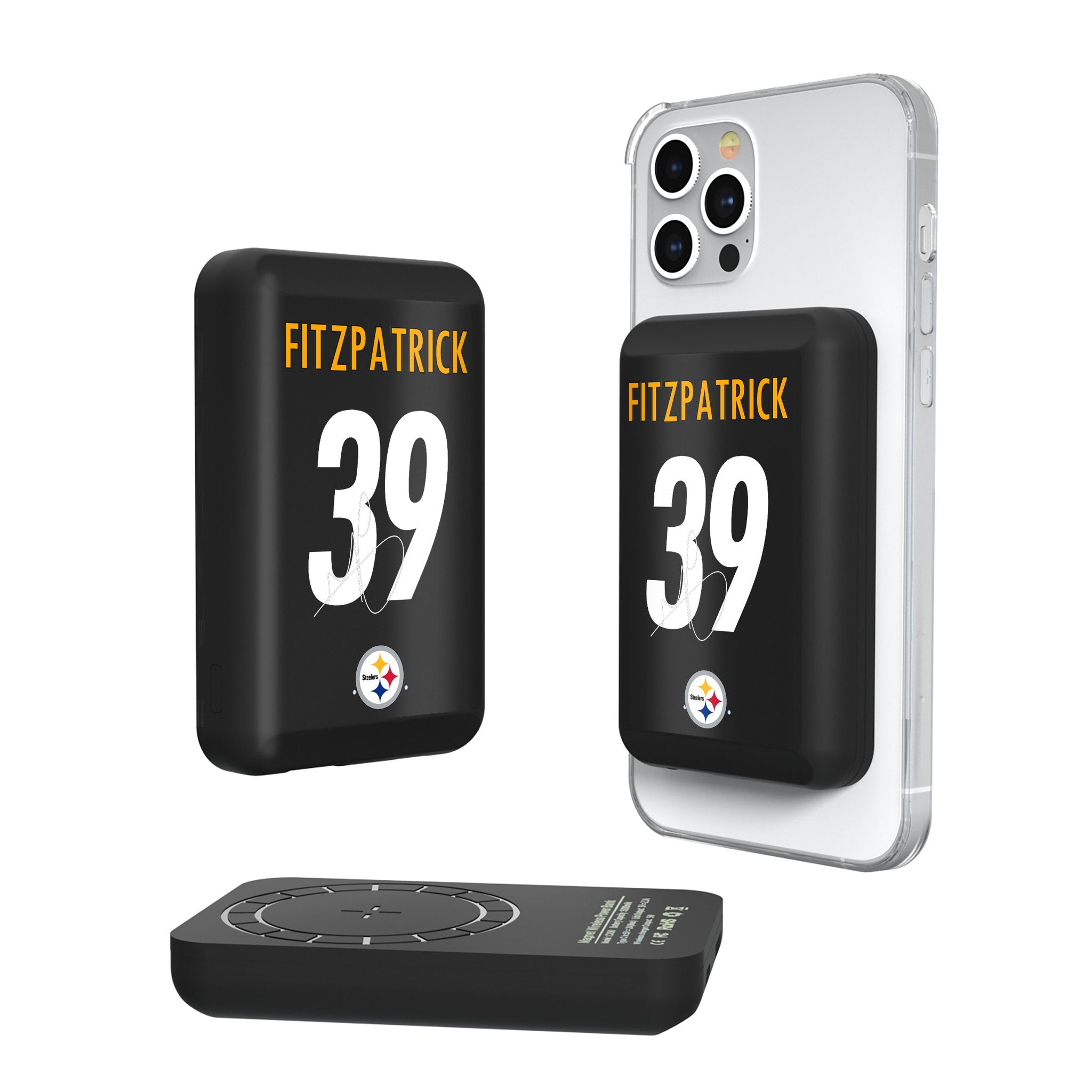 Minkah Fitzpatrick Pittsburgh Steelers 39 Ready Wireless Mag Power Bank - Sports Gifts, Sports Memorabilia, Sports Collectibles, Fan Shop