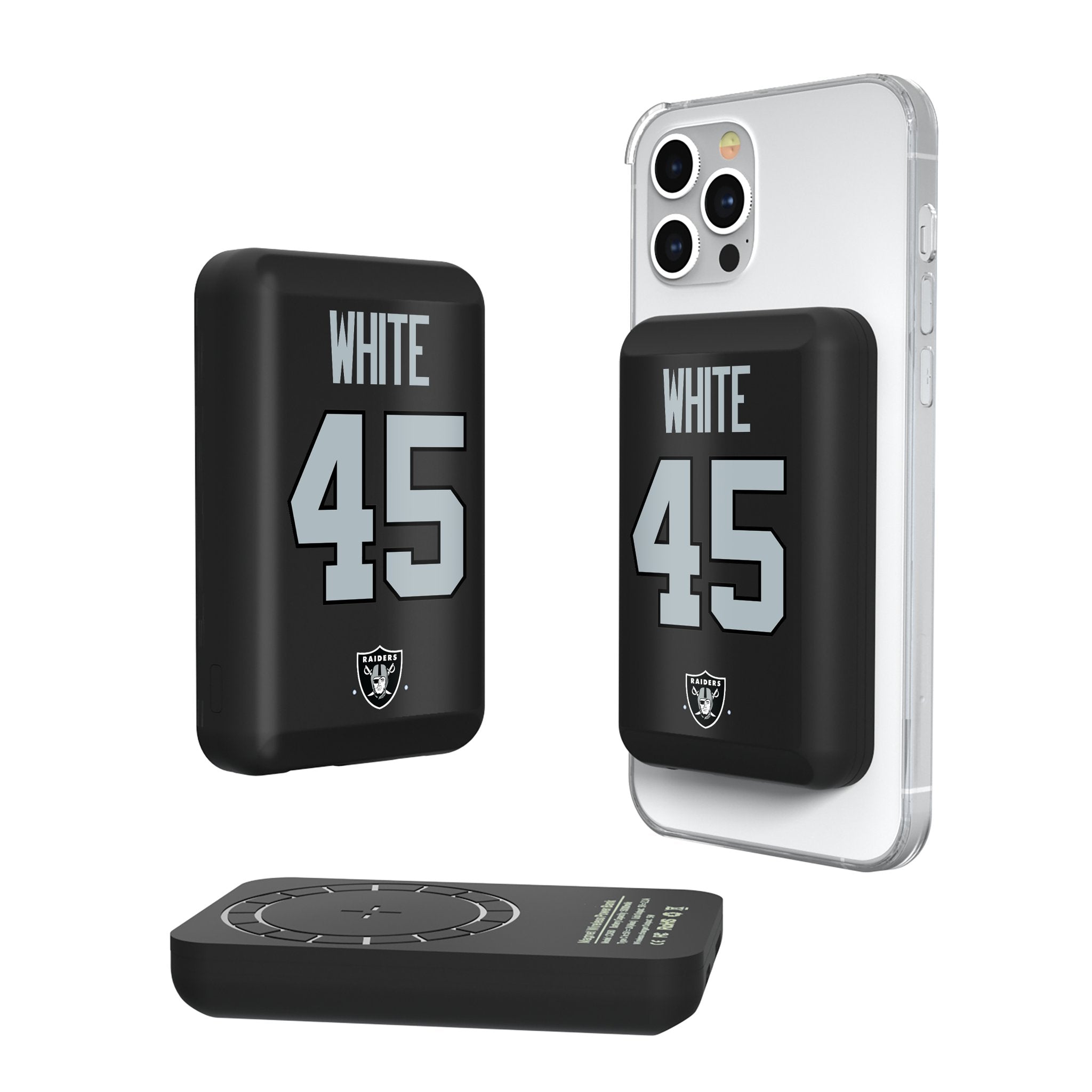 Devin White Las Vegas Raiders 45 Game Tactic Wireless Mag Power Bank - Sports Gifts, Sports Memorabilia, Sports Collectibles, Fan Shop