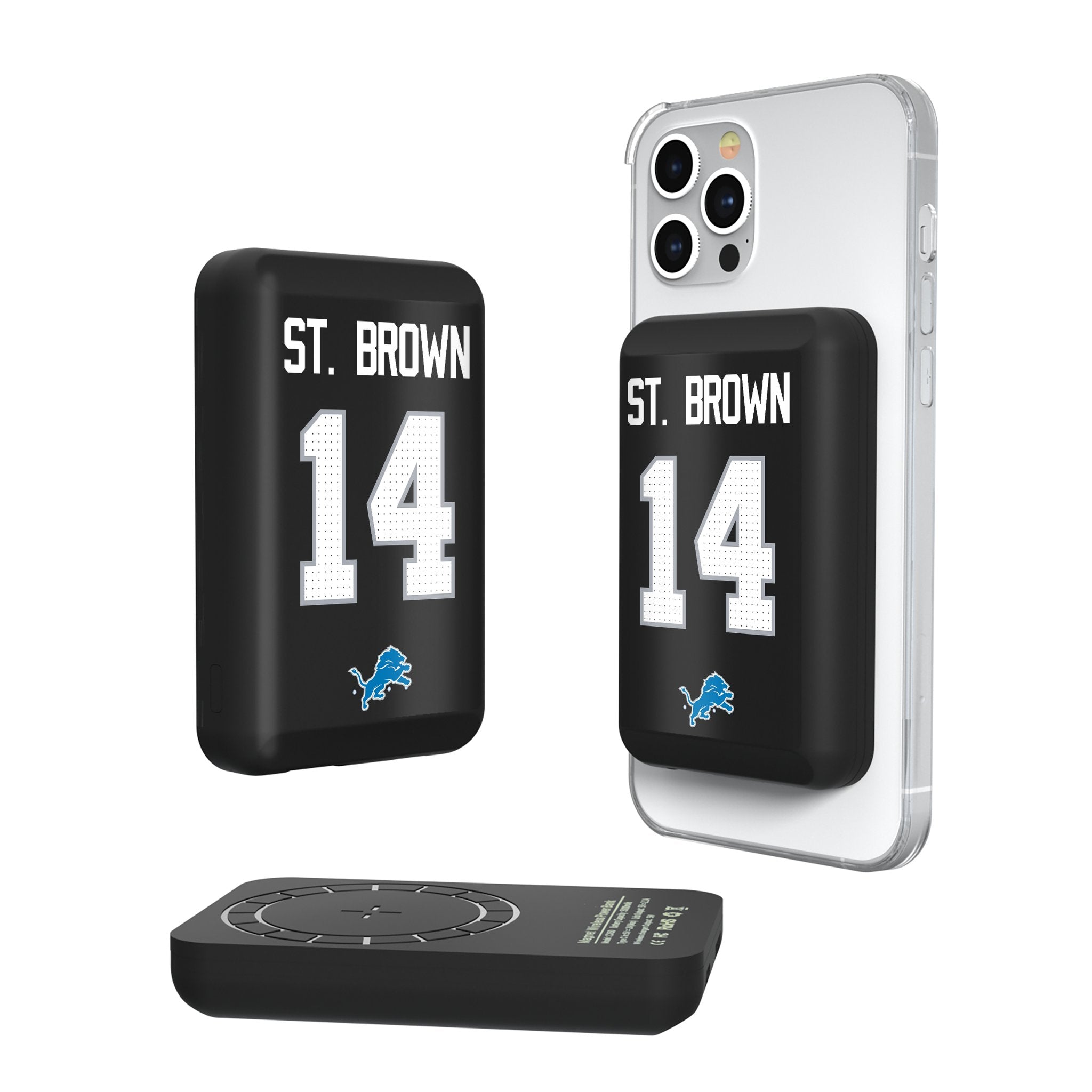 Amon-Ra St. Brown Detroit Lions 14 Ready Wireless Mag Power Bank - Sports Gifts, Sports Memorabilia, Sports Collectibles, Fan Shop