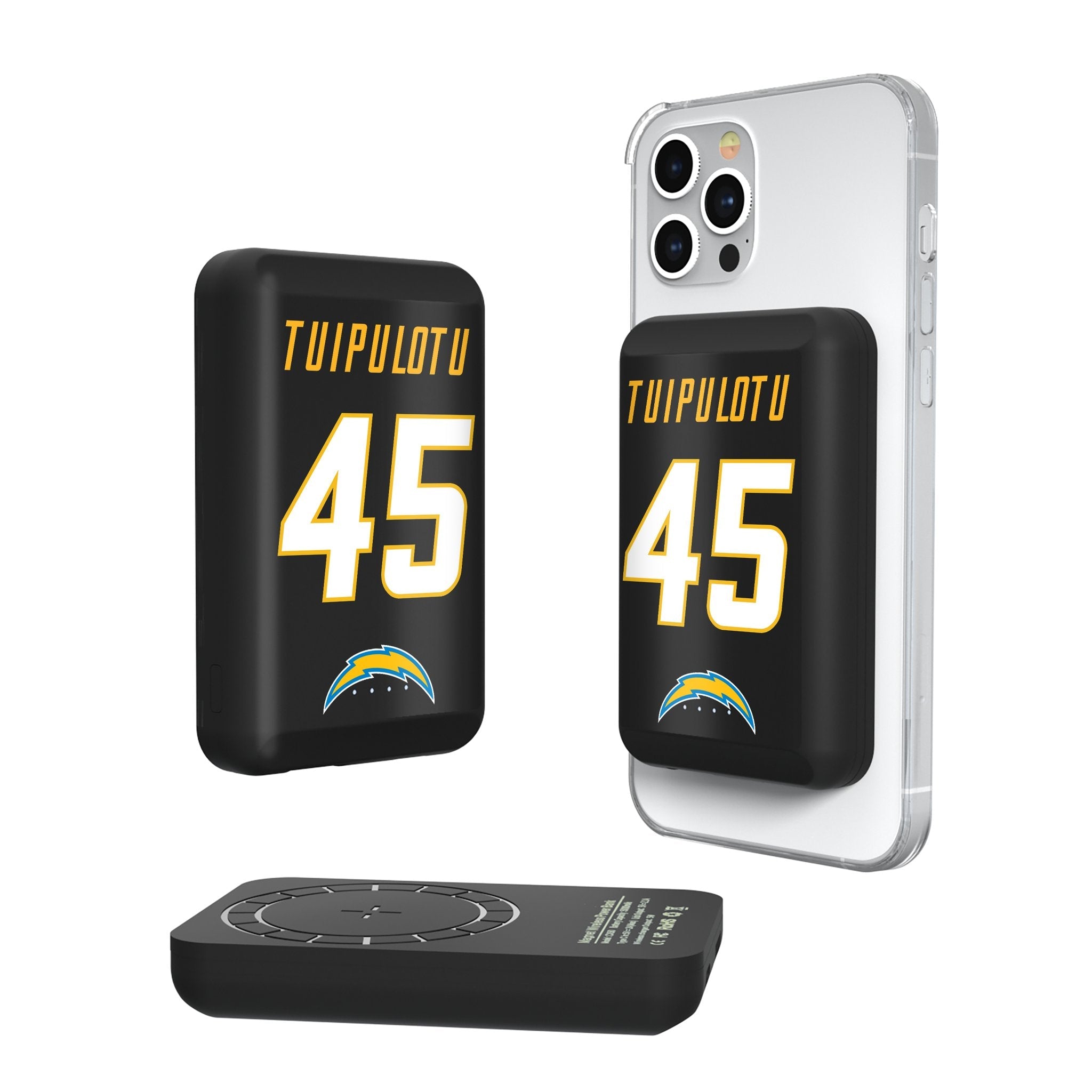 Tuli Tuipulotu Los Angeles Chargers 45 Ready Wireless Mag Power Bank - Sports Gifts, Sports Memorabilia, Sports Collectibles, Fan Shop