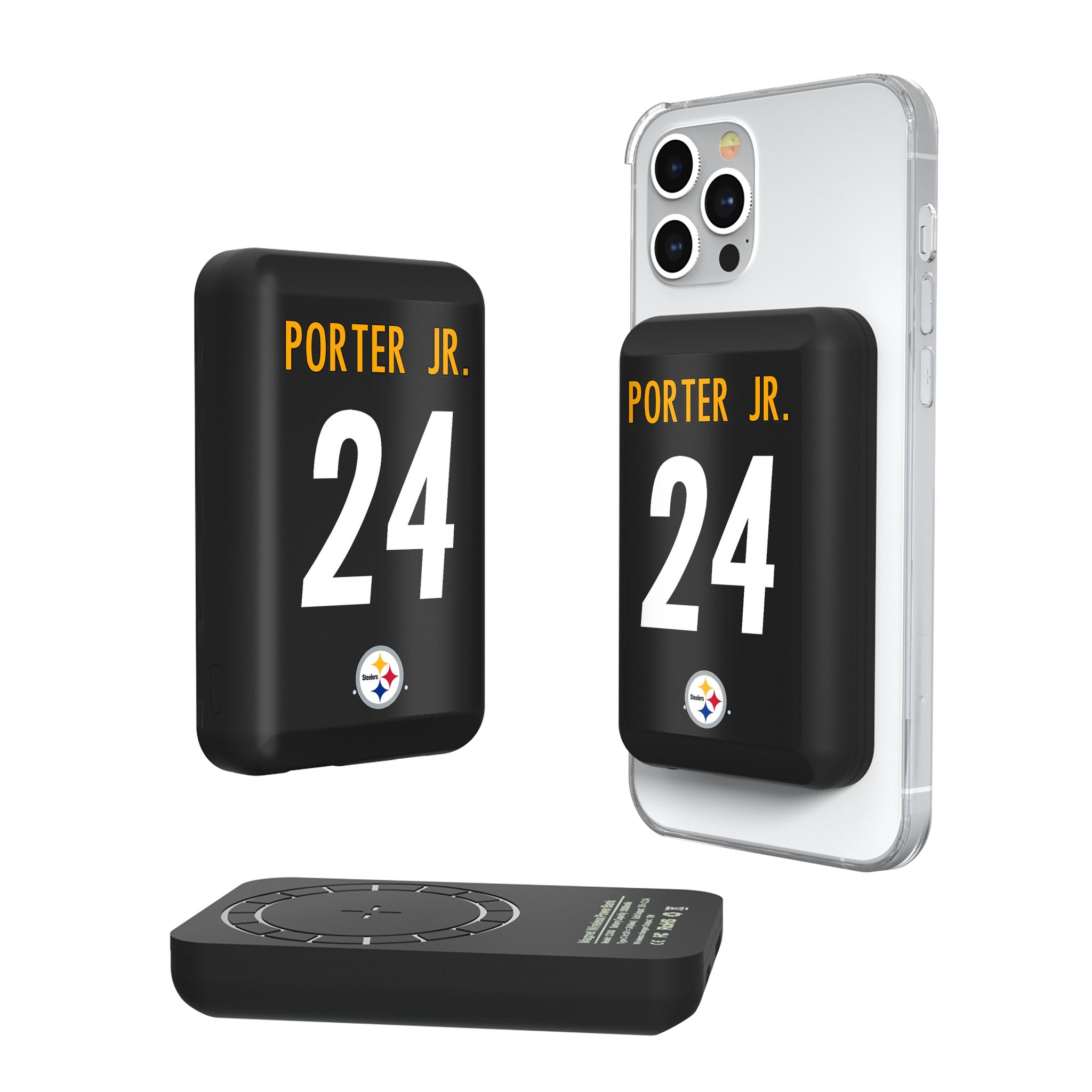 Joey Porter Jr. Pittsburgh Steelers 24 Ready Wireless Mag Power Bank - Sports Gifts, Sports Memorabilia, Sports Collectibles, Fan Shop