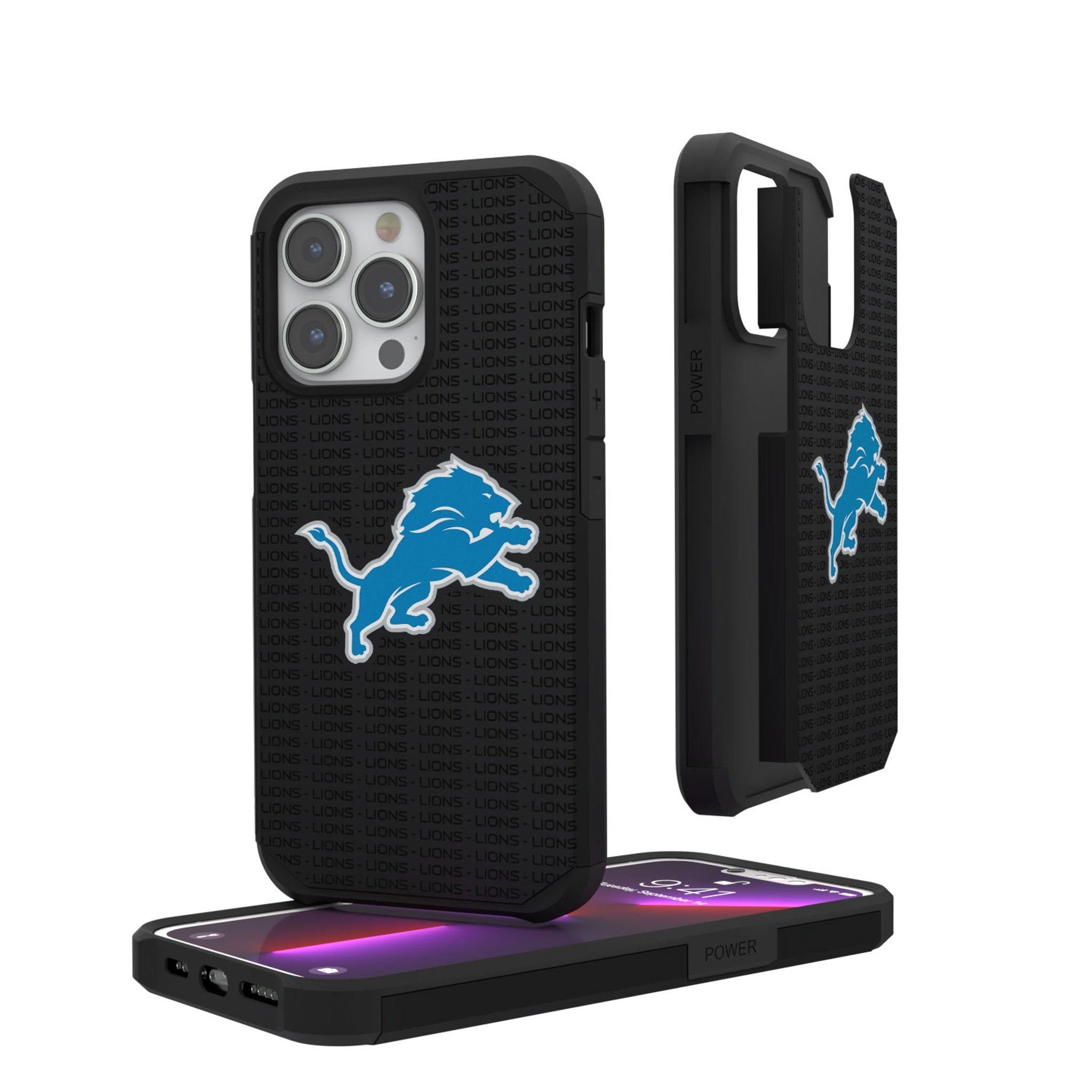 Detroit Lions Text Backdrop Rugged Phone Case - Sports Gifts, Sports Memorabilia, Sports Collectibles, Fan Shop