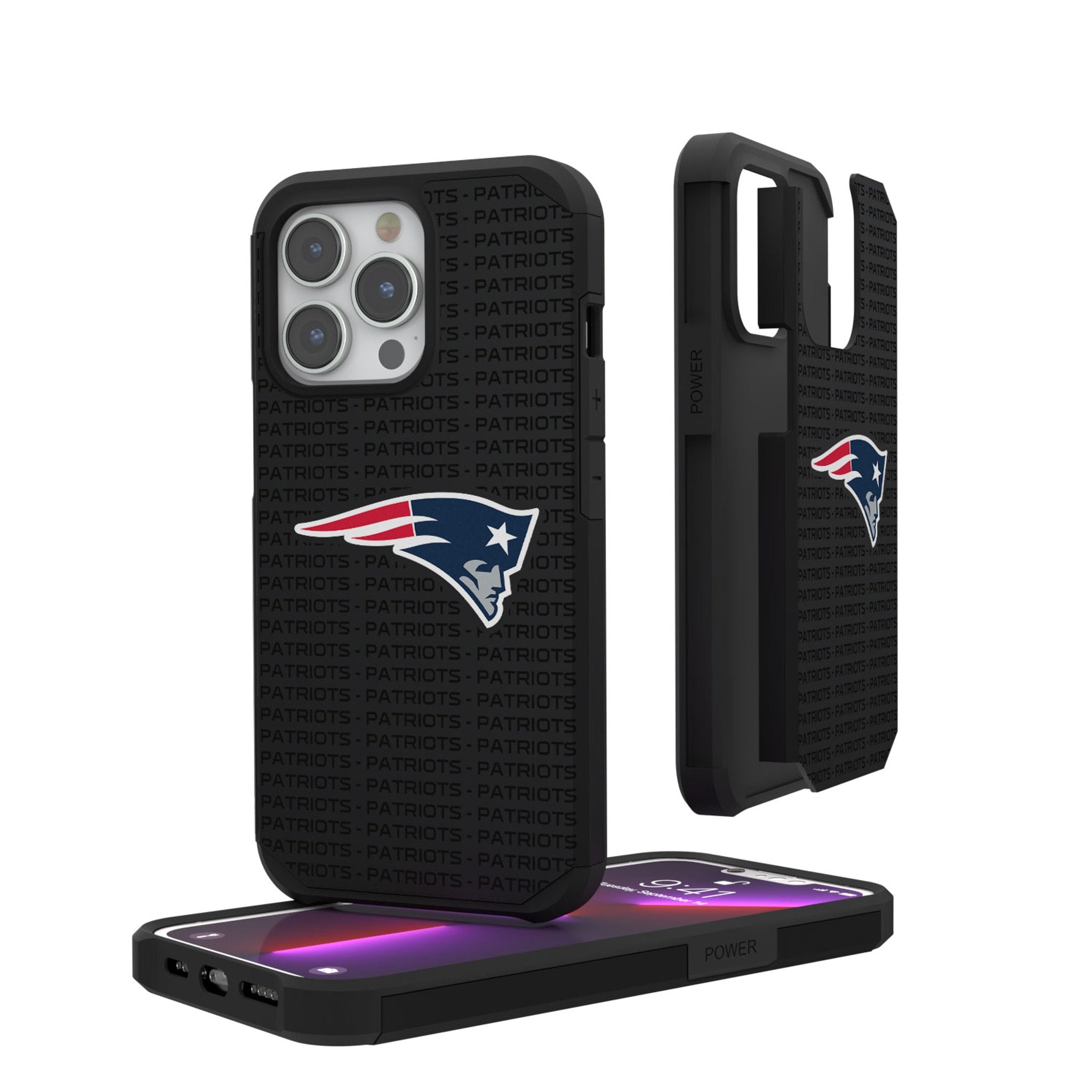 New England Patriots Text Backdrop Rugged Phone Case - Sports Gifts, Sports Memorabilia, Sports Collectibles, Fan Shop