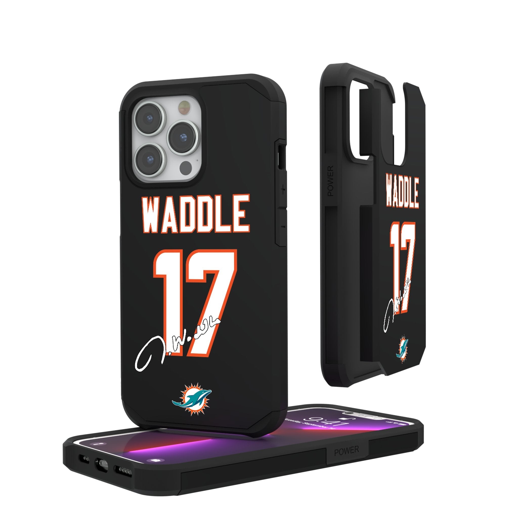 Jaylen Waddle Miami Dolphins 17 Ready Rugged Phone Case - Sports Gifts, Sports Memorabilia, Sports Collectibles, Fan Shop