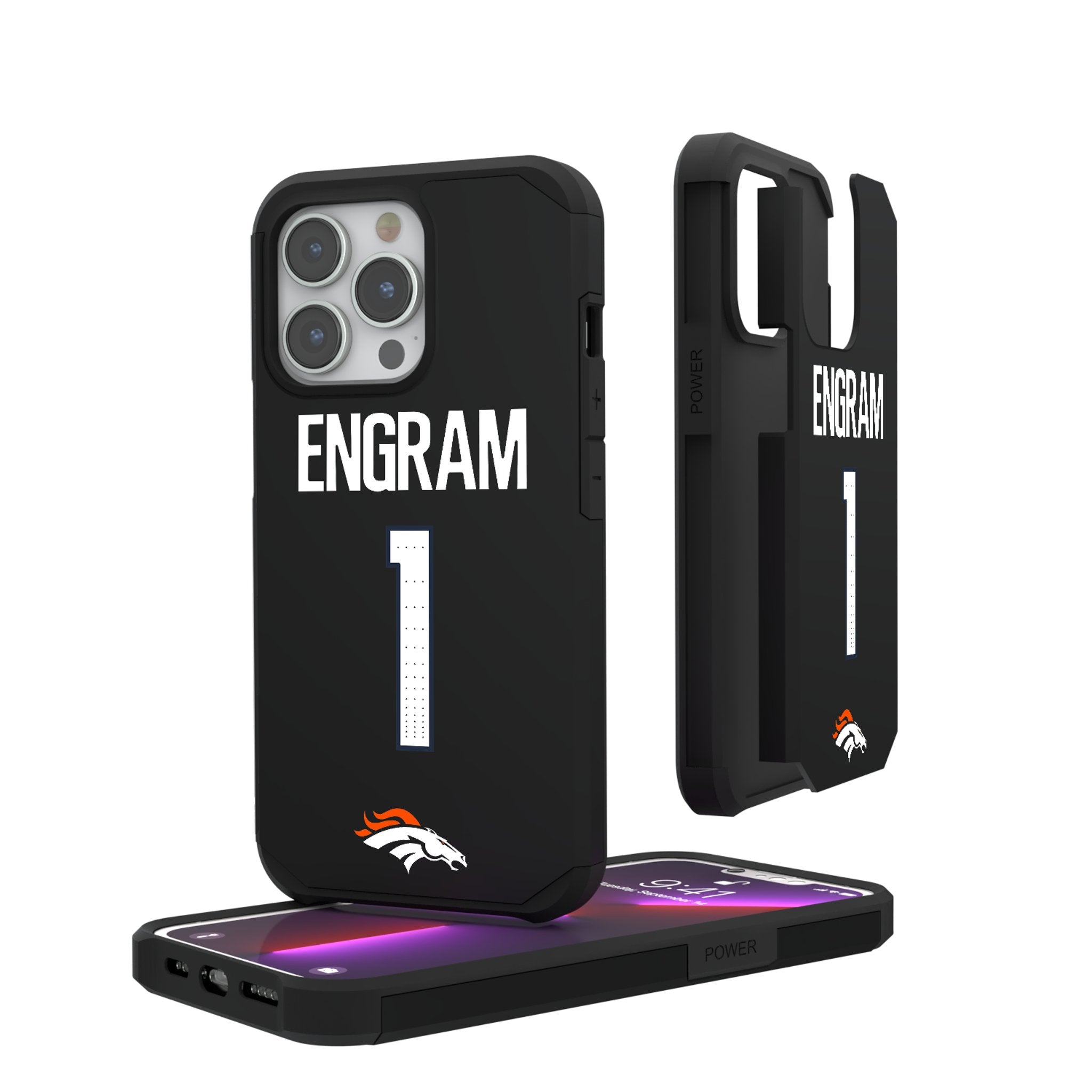 Evan Engram Denver Broncos 1 Game Tactic Rugged Phone Case for Apple iPhone - Sports Gifts, Sports Memorabilia, Sports Collectibles, Fan Shop