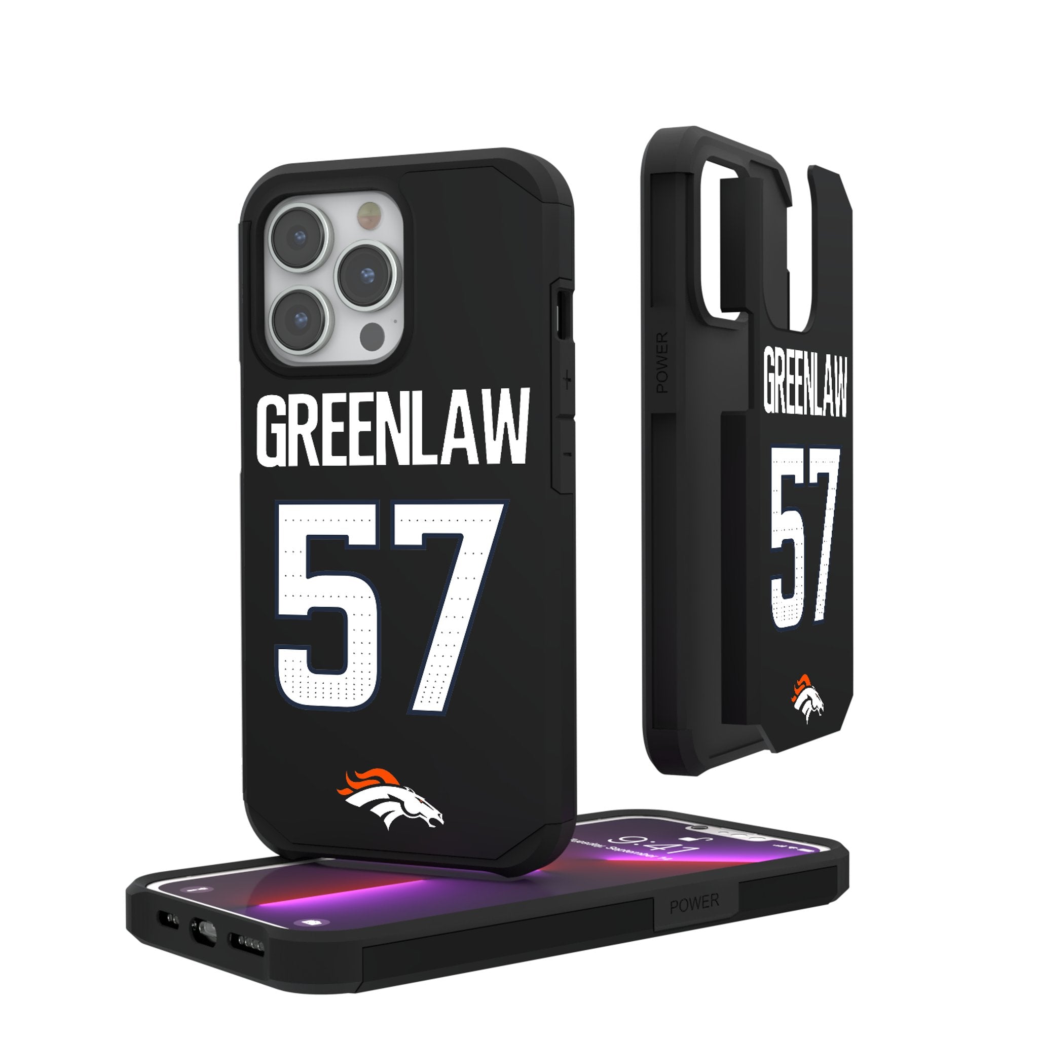 Dre Greenlaw Denver Broncos 57 Game Tactic Rugged Phone Case for Apple iPhone - Sports Gifts, Sports Memorabilia, Sports Collectibles, Fan Shop