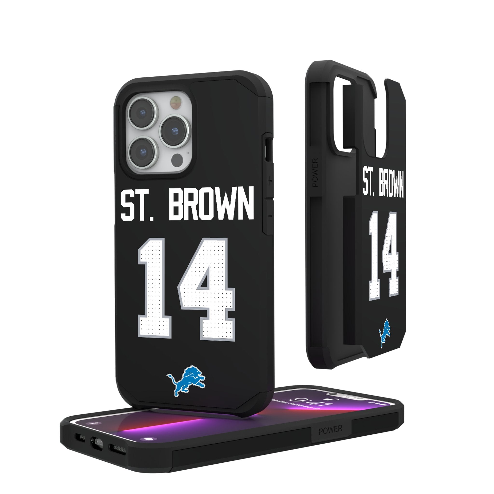 Amon-Ra St. Brown Detroit Lions 14 Ready Rugged Phone Case - Sports Gifts, Sports Memorabilia, Sports Collectibles, Fan Shop