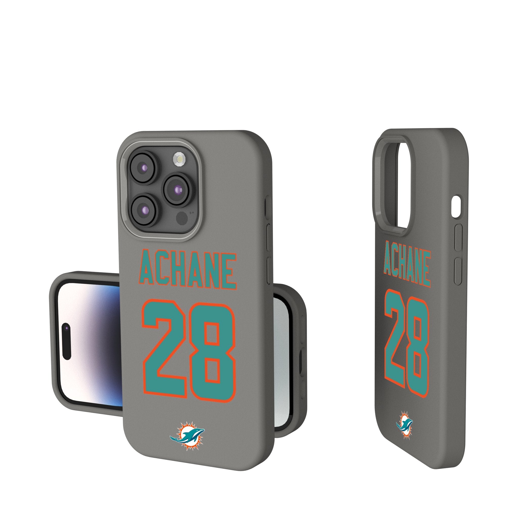 De'Von Achane Miami Dolphins 28 Ready Soft Touch Phone Case - Sports Gifts, Sports Memorabilia, Sports Collectibles, Fan Shop