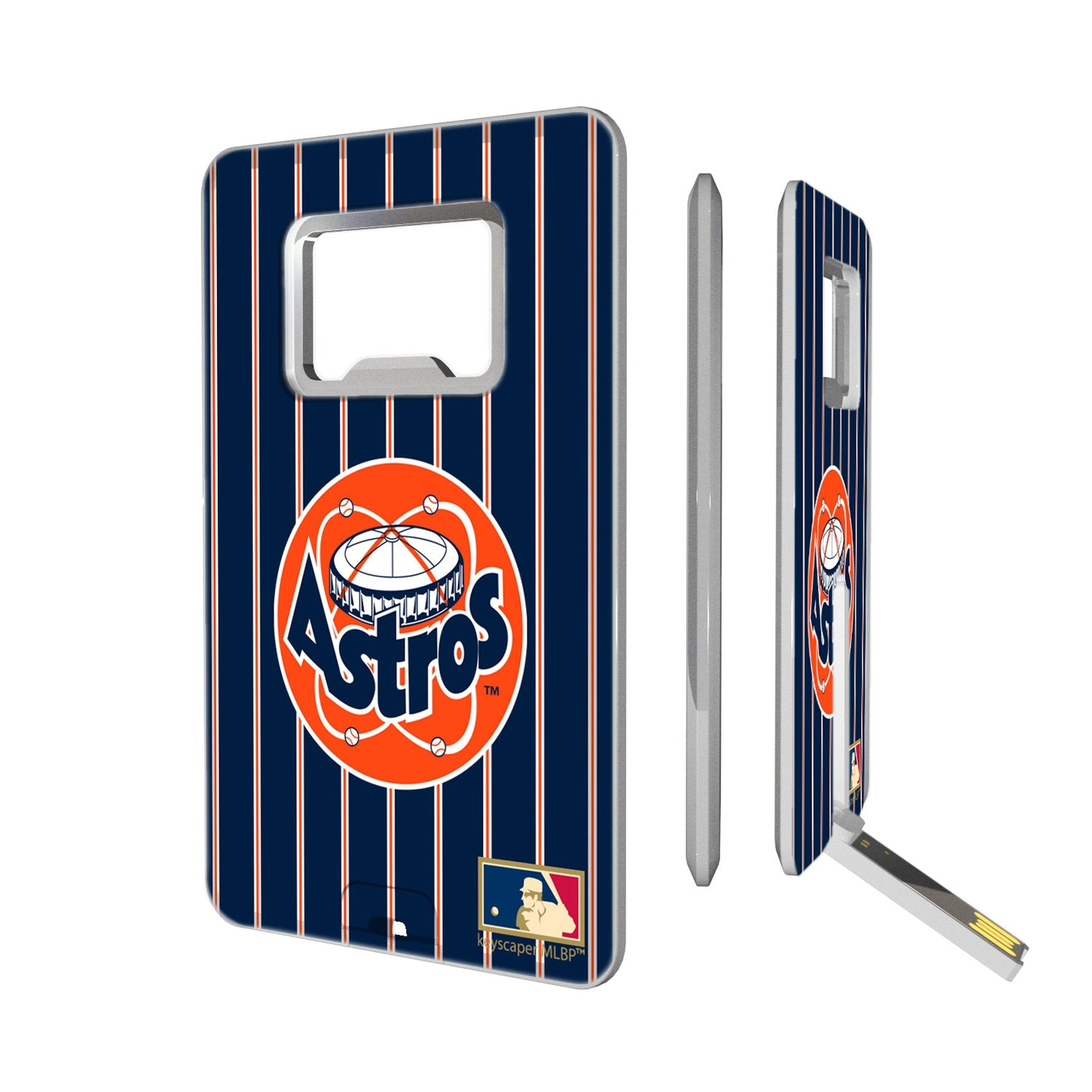 Houston Astros 1977-1993 - Cooperstown Collection Pinstripe Credit Card USB Drive with Bottle Opener 32GB - Sports Gifts, Sports Memorabilia, Sports Collectibles, Fan Shop