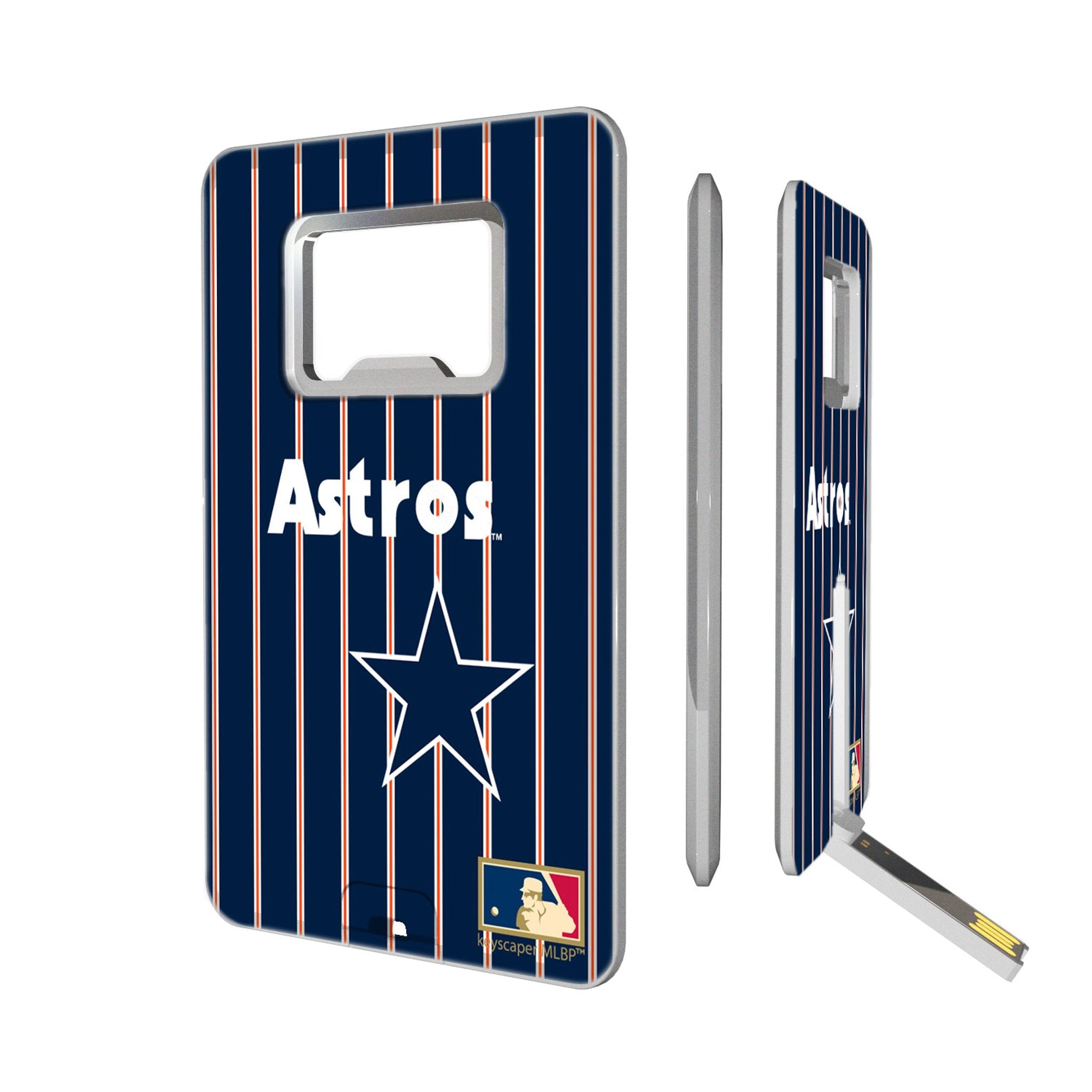 Houston Astros 1975-1981 - Cooperstown Collection Pinstripe Credit Card USB Drive with Bottle Opener 32GB - Sports Gifts, Sports Memorabilia, Sports Collectibles, Fan Shop