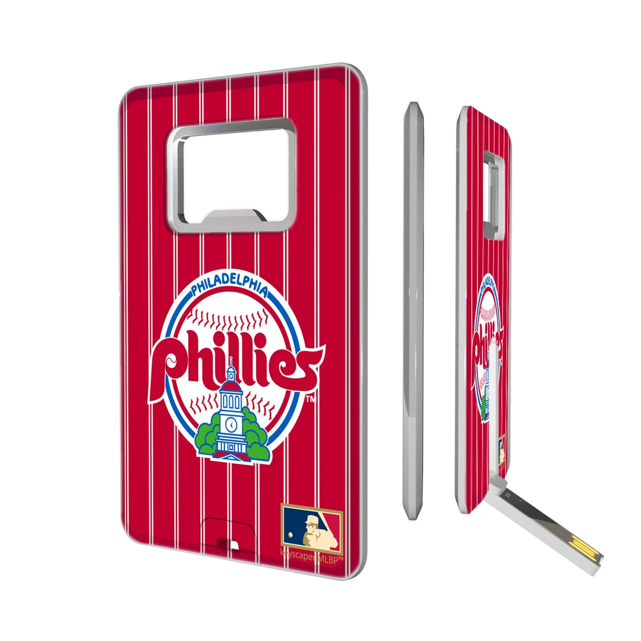 Philadelphia Phillies 1984-1991 - Cooperstown Collection Pinstripe Credit Card USB Drive with Bottle Opener 32GB - Sports Gifts, Sports Memorabilia, Sports Collectibles, Fan Shop