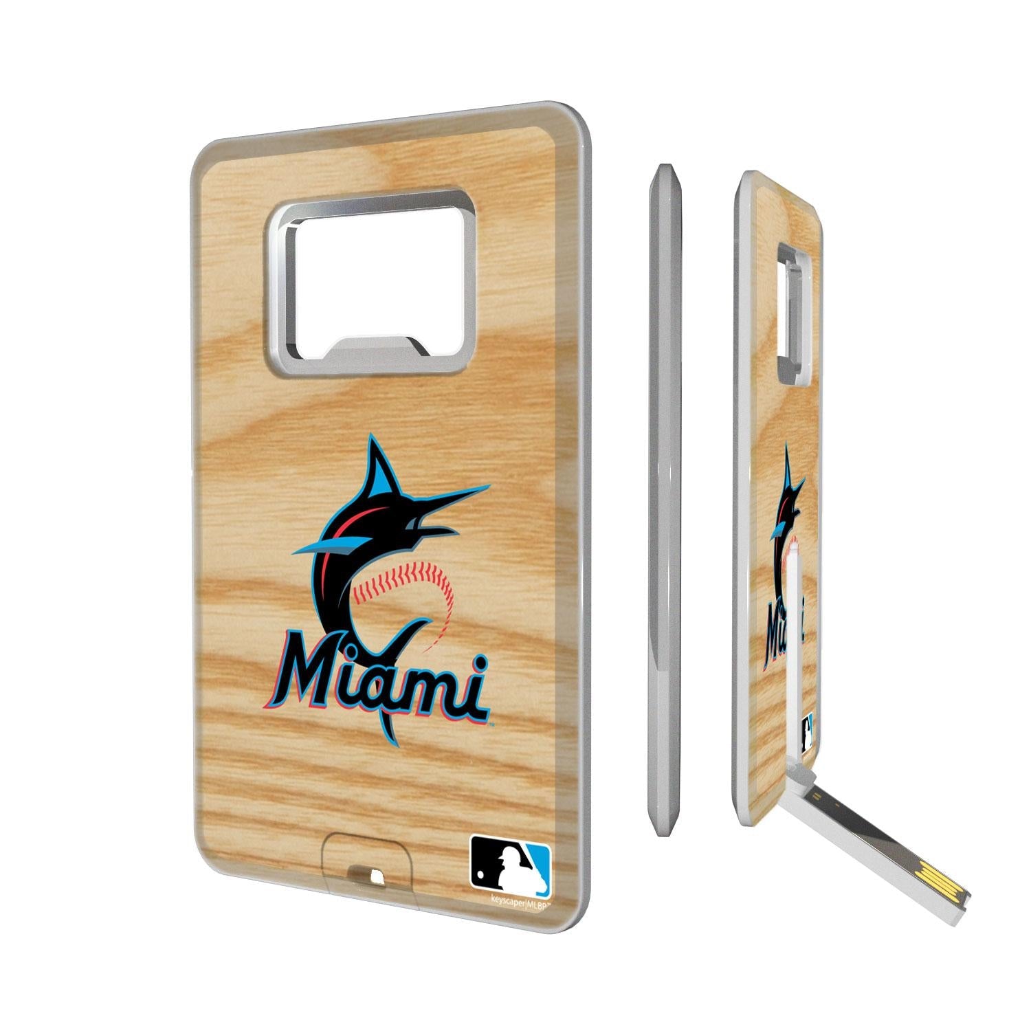 Miami Marlins Wood Bat Credit Card USB Drive with Bottle Opener 32GB - Sports Gifts, Sports Memorabilia, Sports Collectibles, Fan Shop