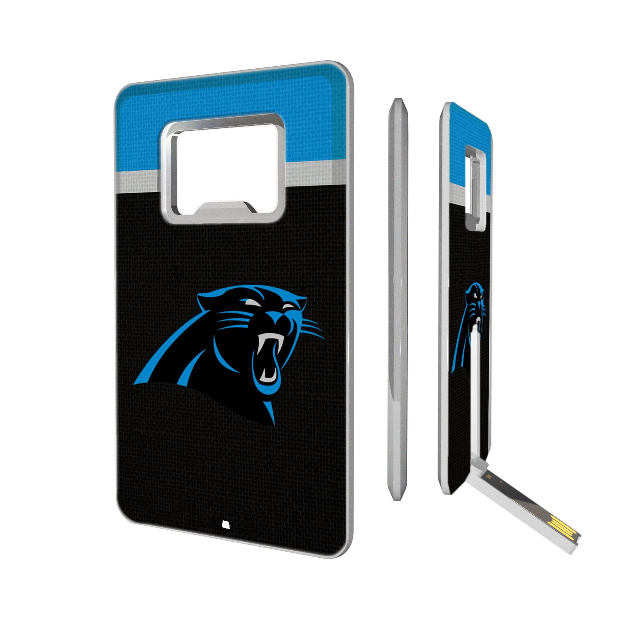 Carolina Panthers Stripe Credit Card USB Drive with Bottle Opener 32GB - Sports Gifts, Sports Memorabilia, Sports Collectibles, Fan Shop