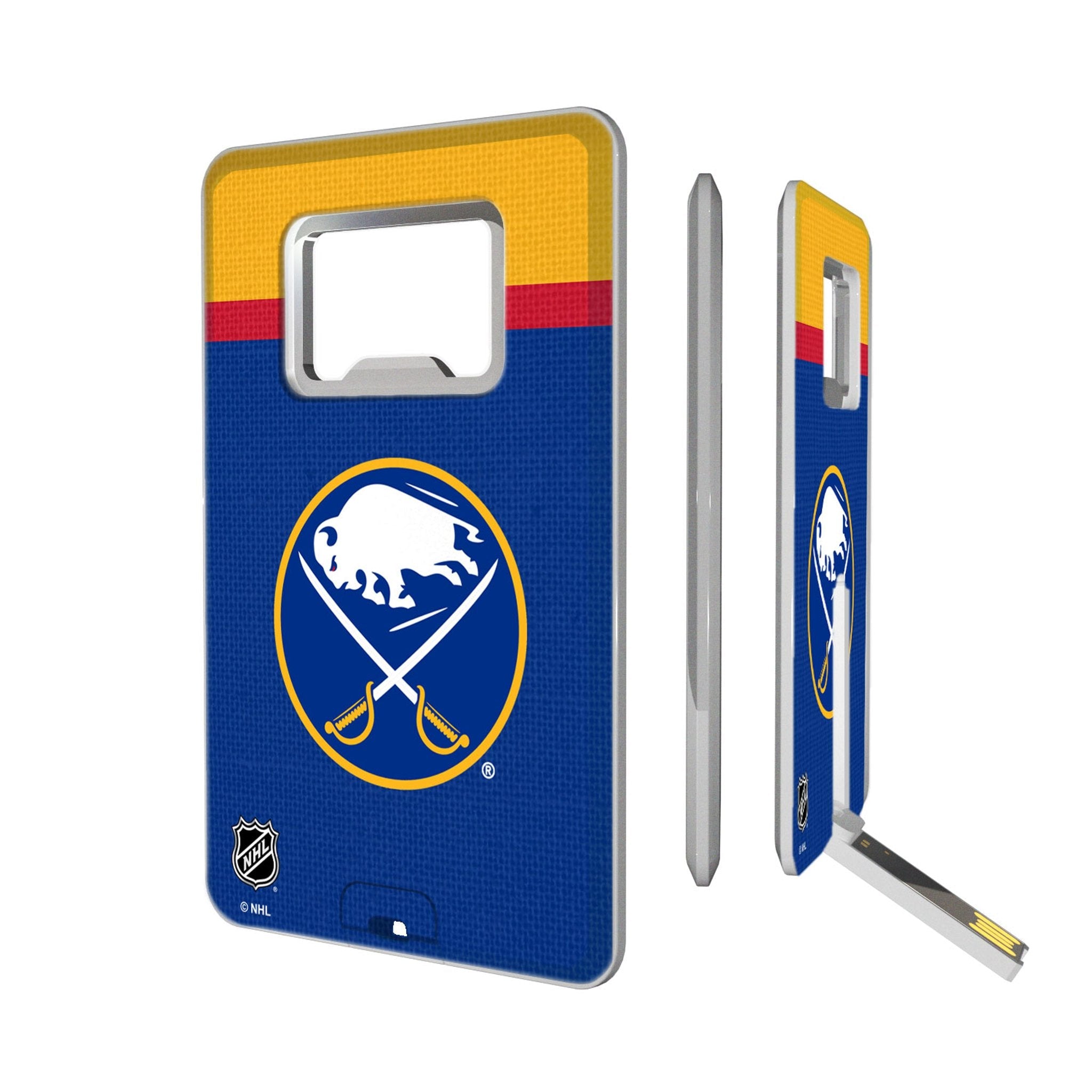 Buffalo Sabres Stripe Credit Card USB Drive with Bottle Opener 32GB - Sports Gifts, Sports Memorabilia, Sports Collectibles, Fan Shop