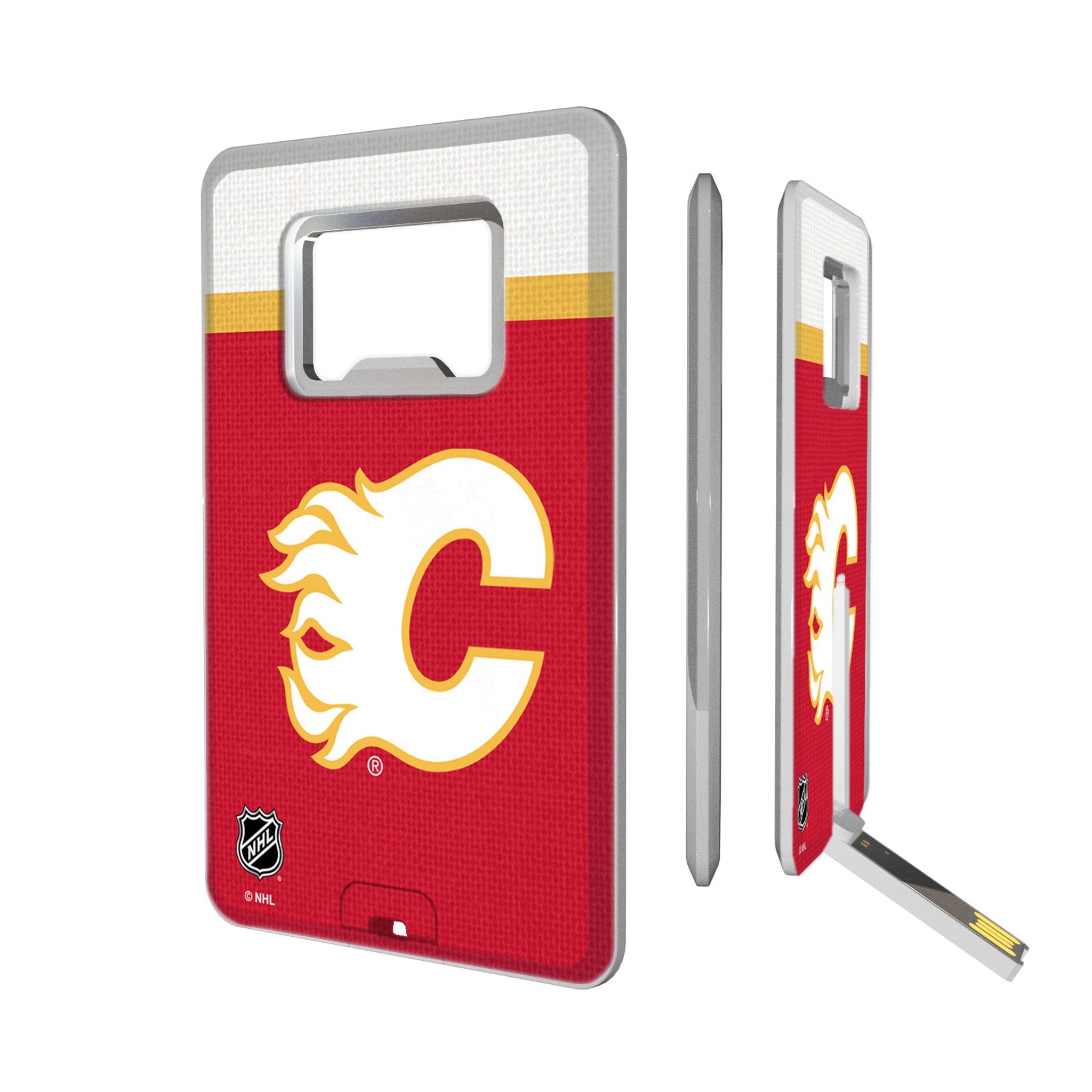 Calgary Flames Stripe Credit Card USB Drive with Bottle Opener 32GB - Sports Gifts, Sports Memorabilia, Sports Collectibles, Fan Shop