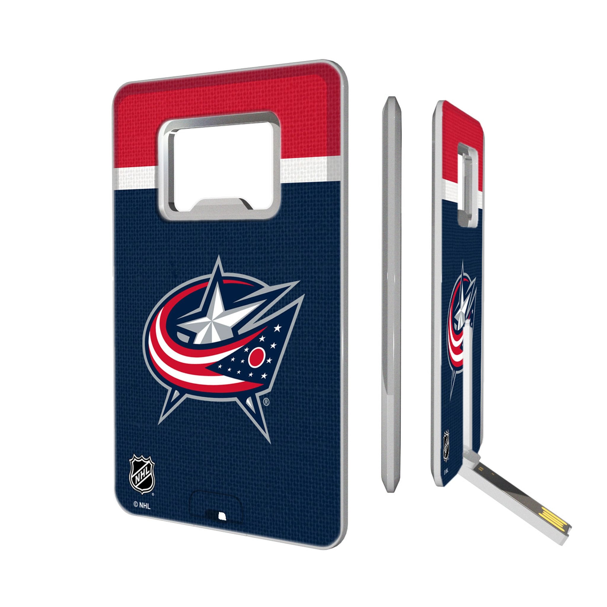 Columbus Blue Jackets Stripe Credit Card USB Drive with Bottle Opener 32GB - Sports Gifts, Sports Memorabilia, Sports Collectibles, Fan Shop