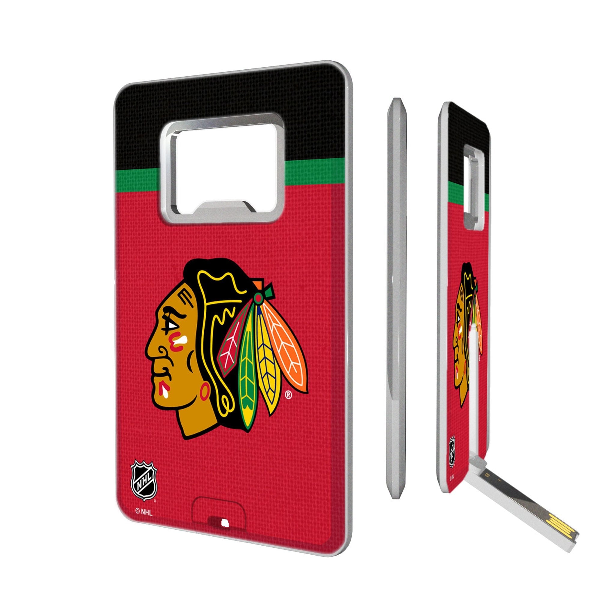 Chicago Blackhawks Stripe Credit Card USB Drive with Bottle Opener 32GB - Sports Gifts, Sports Memorabilia, Sports Collectibles, Fan Shop