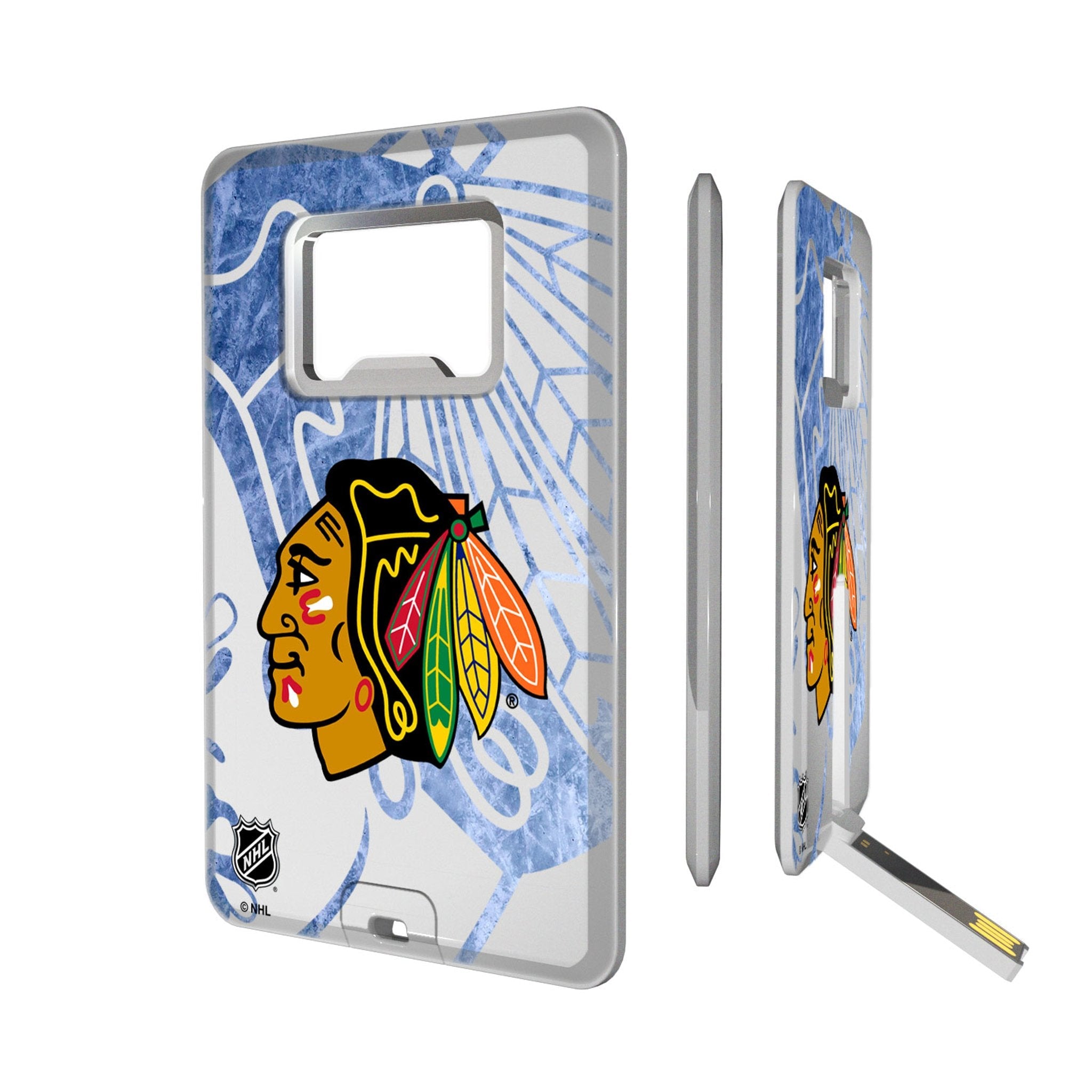 Chicago Blackhawks Ice Tilt Credit Card USB Drive with Bottle Opener 32GB - Sports Gifts, Sports Memorabilia, Sports Collectibles, Fan Shop